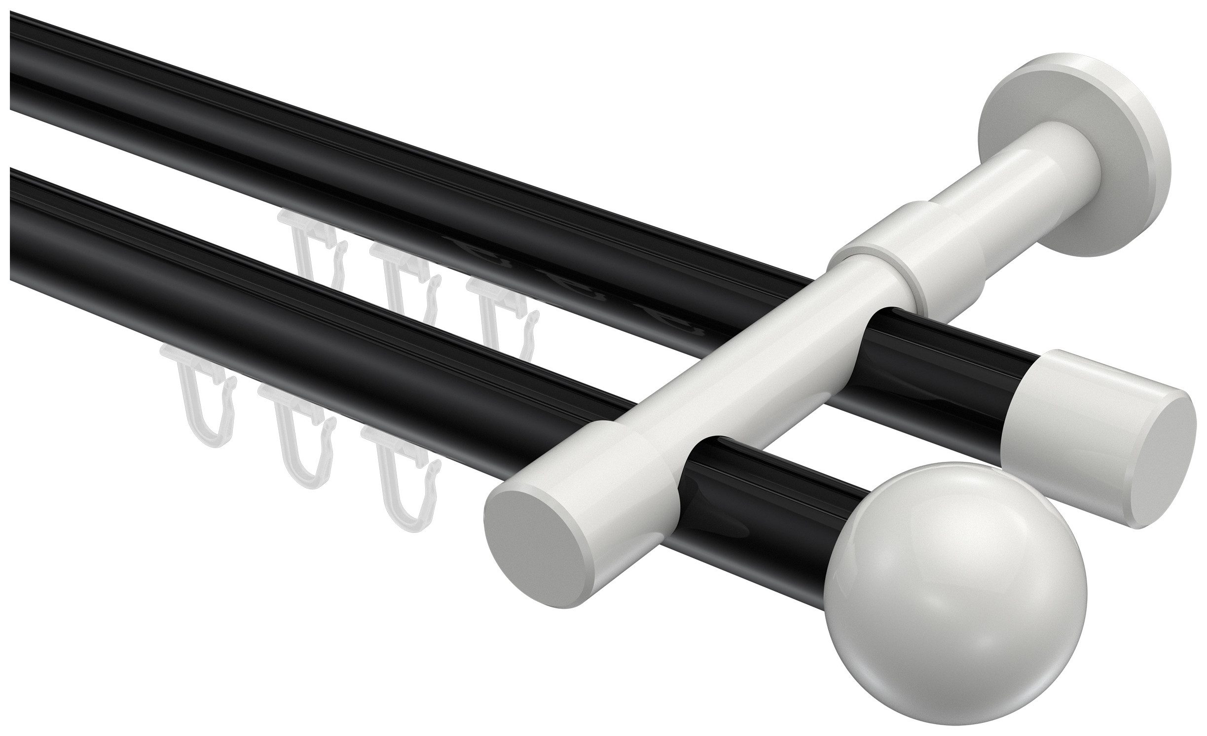 INTERDECO Innenlaufschiene Prestige Luino, Ø 20 mm, 2-läufig, Fixmaß, kürzbar, Wandmontage, Aluminium, Schwarz / Weiß / Bicolor