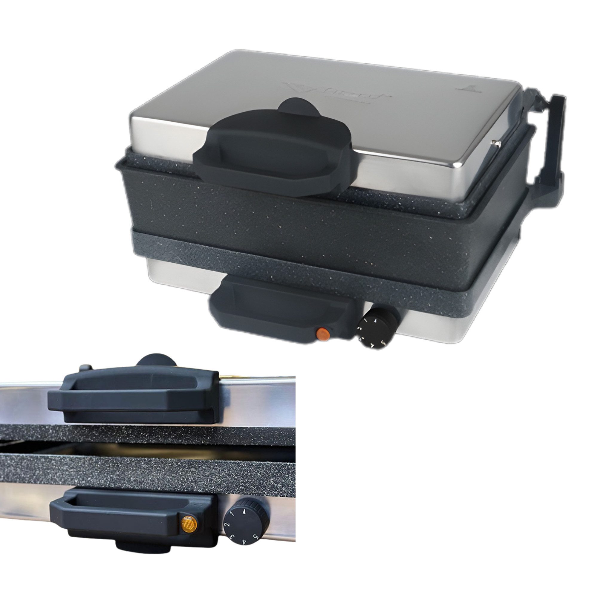 gowoll Kontaktgrill 3 in 1 Multigrill Teflon mit Kasserolle, 2000 W, 35x23 cm 5 Stufen Regulierbar Schwarz