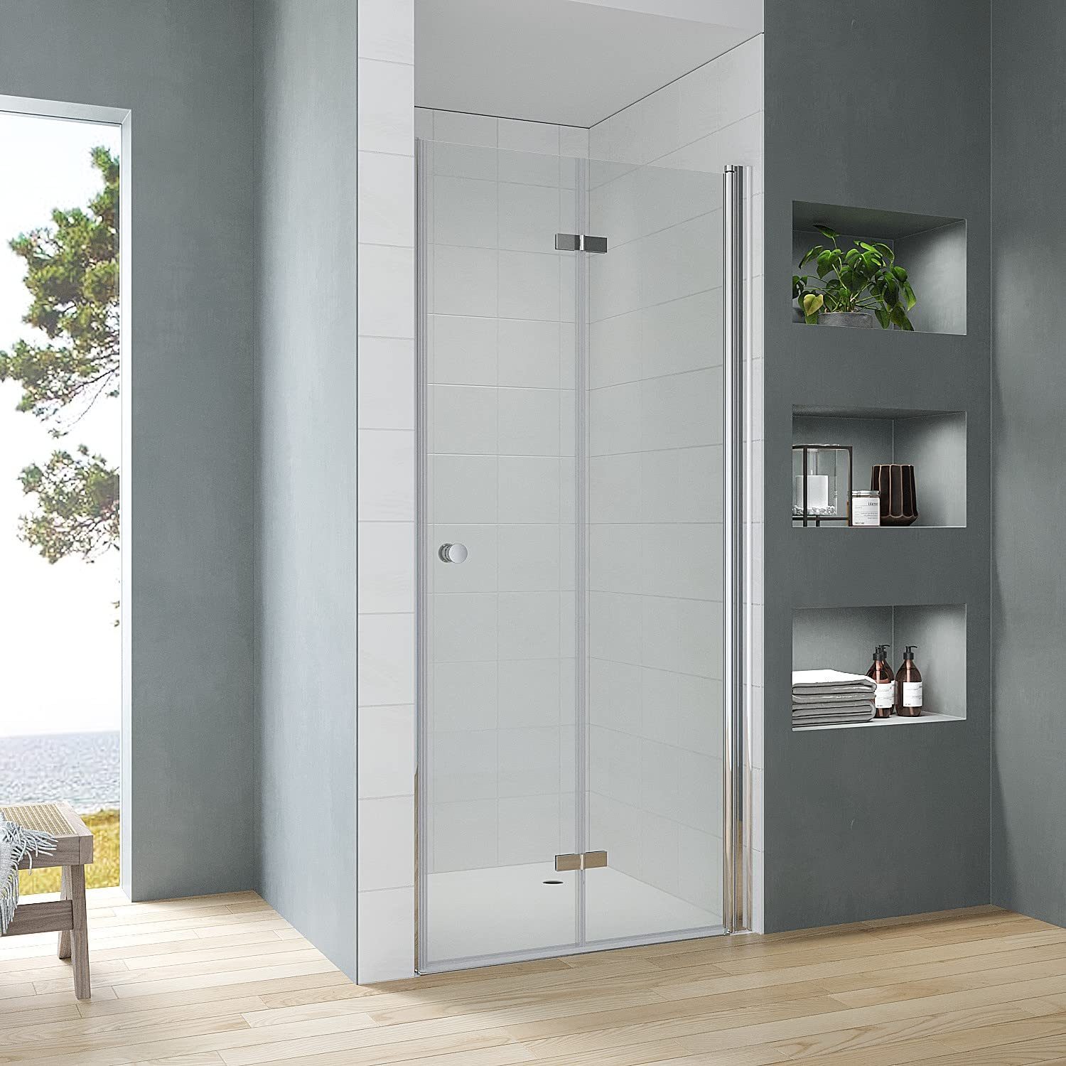 AQUABATOS Dusch-Falttür Duschtür Nische Glas Falttür Drehfalttür Dusche Duschfaltwand, 70x187 cm, Einscheiben-Sicherheitsglas (ESG) 5 mm, Breite 70 75 80 90 100 120 cm Höhe 187 cm