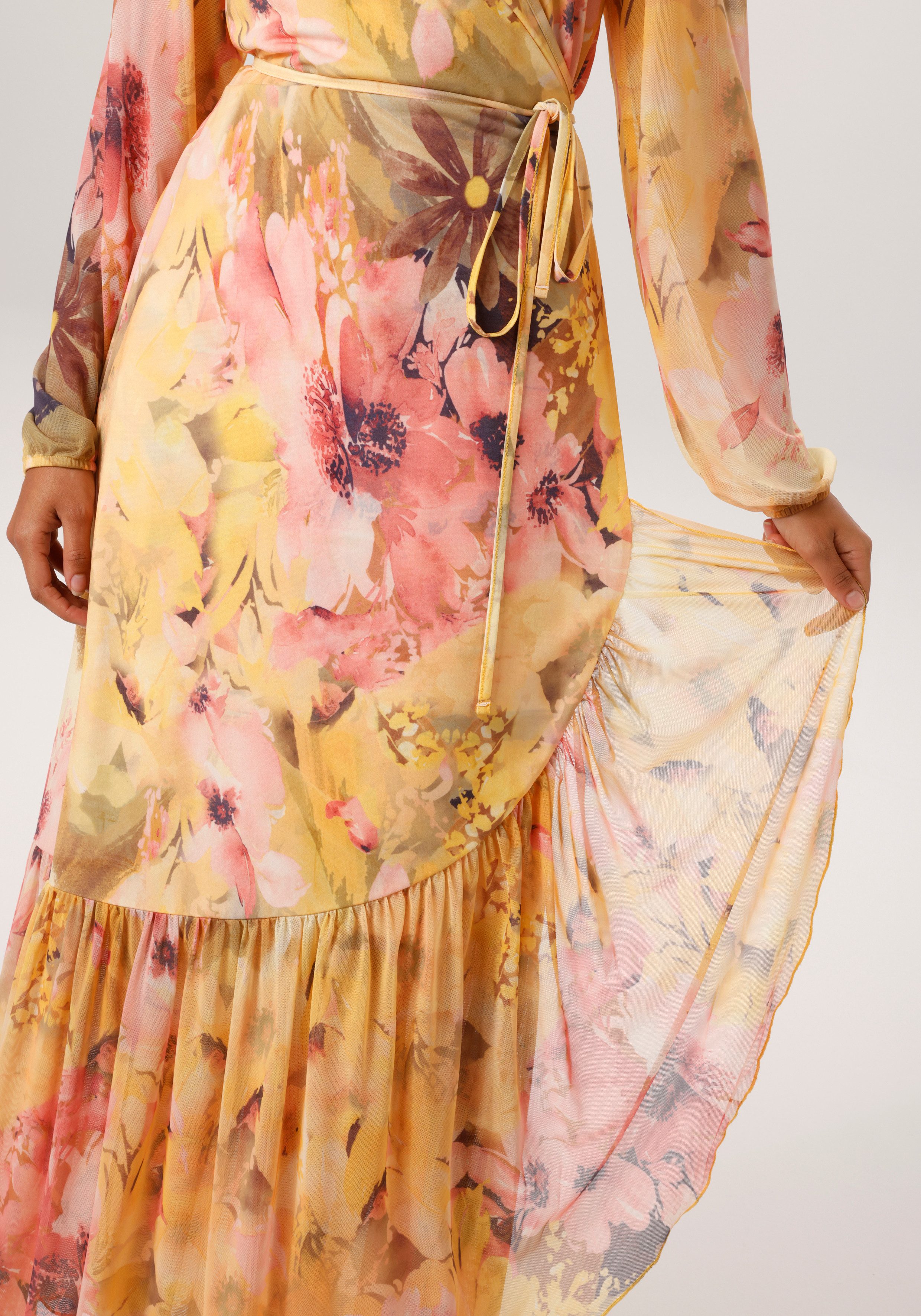 Aniston CASUAL Wickelkleid mit großflächigen Batikblüten bedruckt - NEUE KOLLEKTION