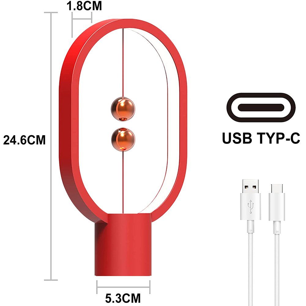 Schreibtischlampe Balance Magnetschalter Rosnek USB-betrieben LED LED Nachttisch Licht, Mode Tischleuchte Lampe Rot#2