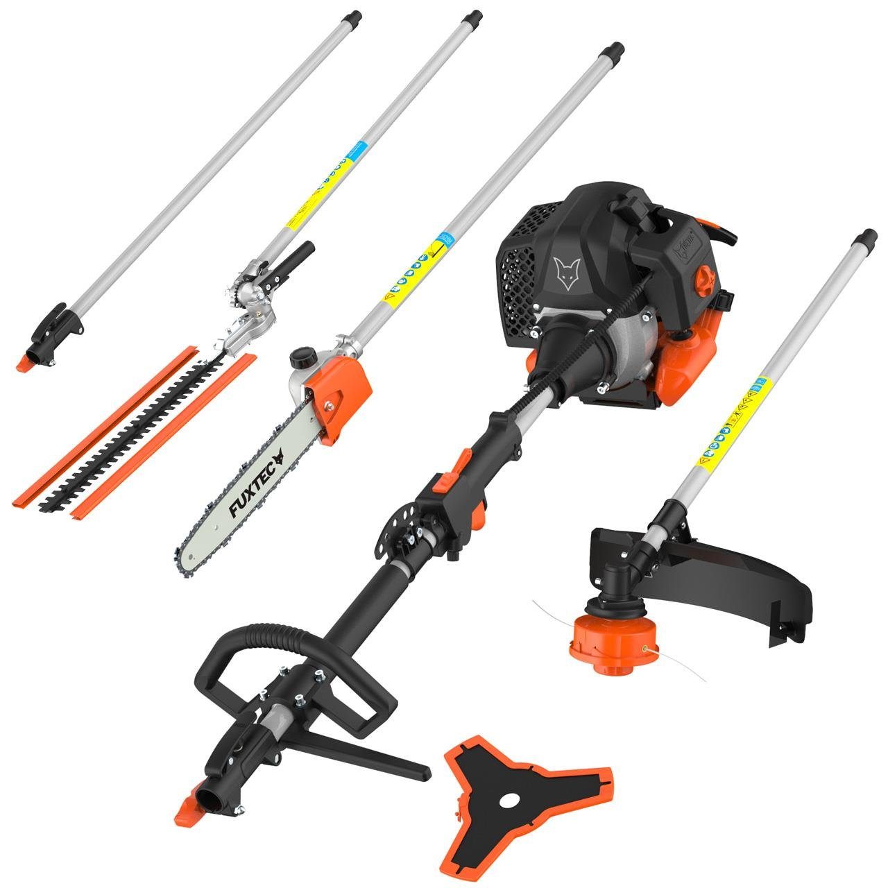 FUXTEC Benzin-Motorsense FX-MT152E, 44 cm Arbeitsbreite Messer, 5in1 Tool Easy-Start 3PS 52ccm 32cm Schnittbreite, 40cm Schnittlänge