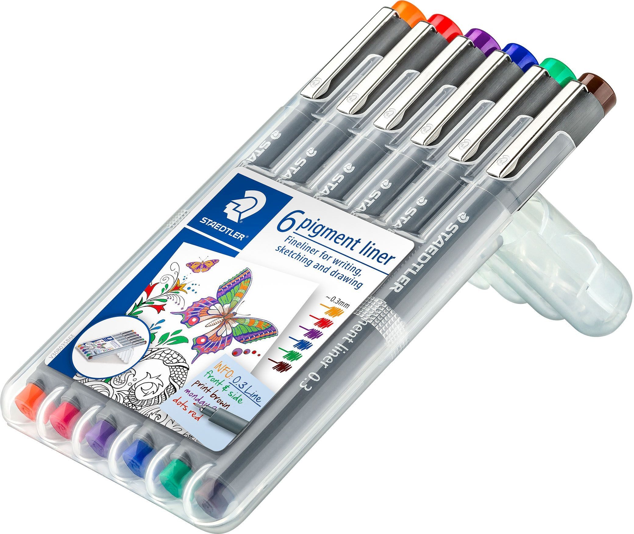 STAEDTLER Fineliner Pigment liner 0,3mm farbig sortiert VE=6 Stück
