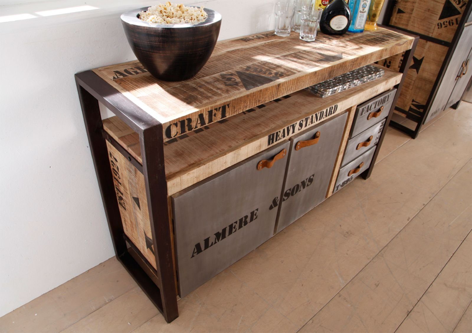 Massivmoebel24 Sideboard FACTORY (Massivholz), Sideboard Mango 145x40x85 natur bedruckt FACTORY #143