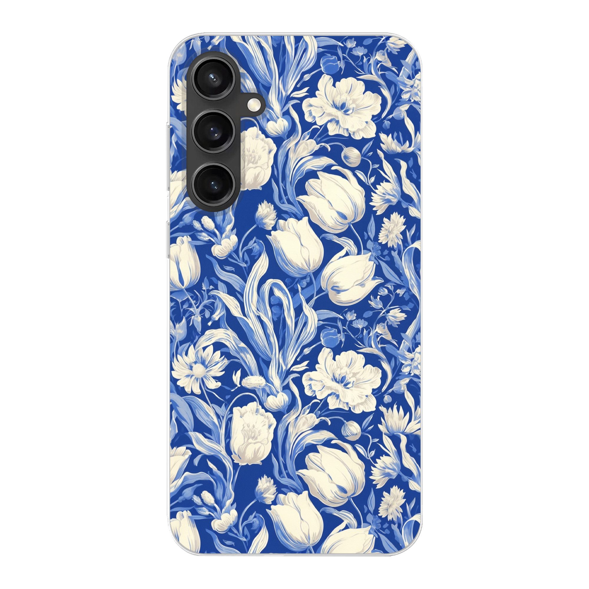MuchoWow Handyhülle für Samsung Galaxy S23 FE Blumen - Delfter Blau - Muster - Tulpe