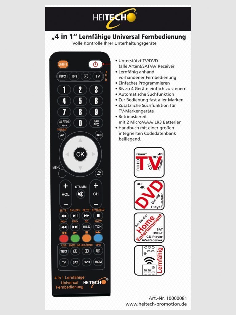 HEITECH HEITECH Universal Fernbedienung schwarz Universal-Fernbedienung