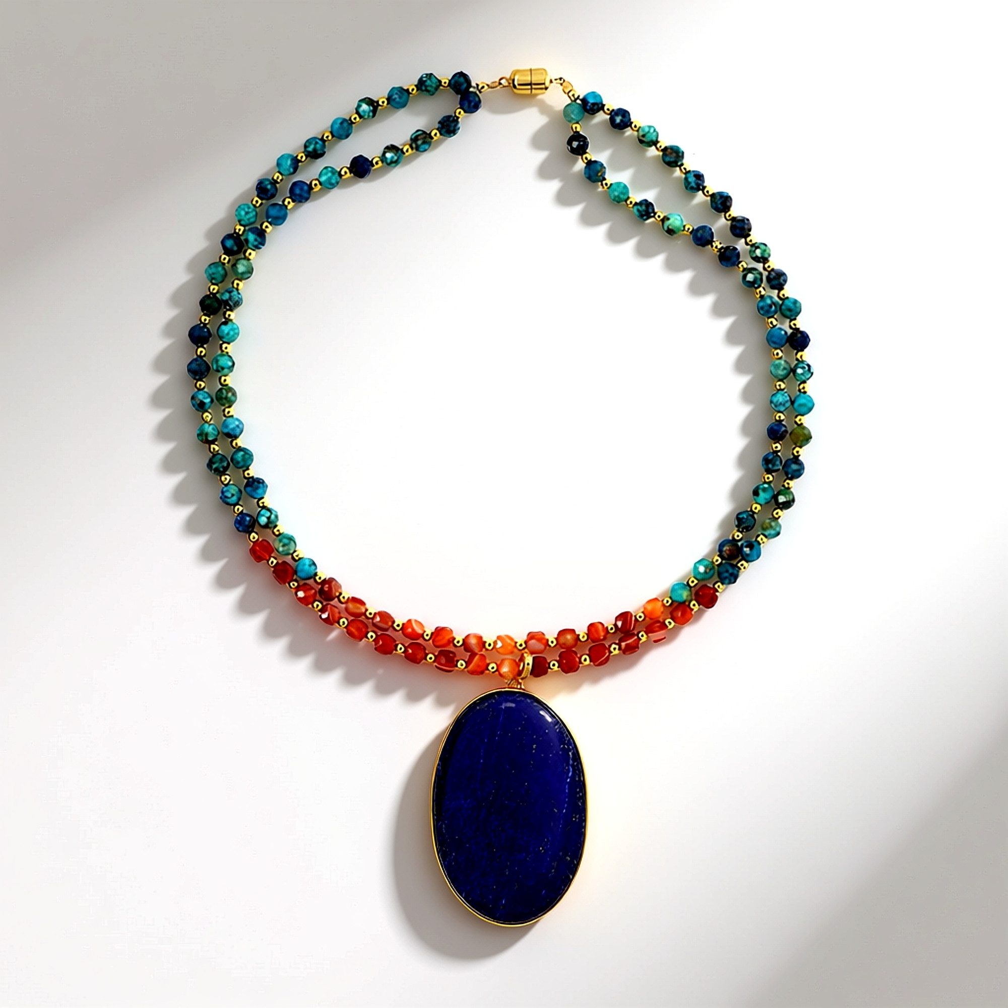 Cavill Silberkette Lapislazuli 150,08 ct Oval Cabochon, 925 Silber vergoldet mit Perlen (1-tlg)