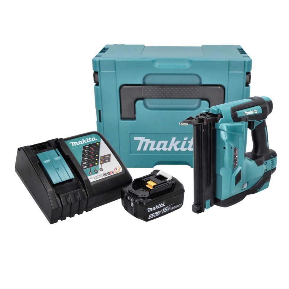 Makita Stauchkopfnagler DBN 500 RF1J Akku Stauchkopfnagler 18 V 15-50 mm + 1x Akku 3,0 Ah
