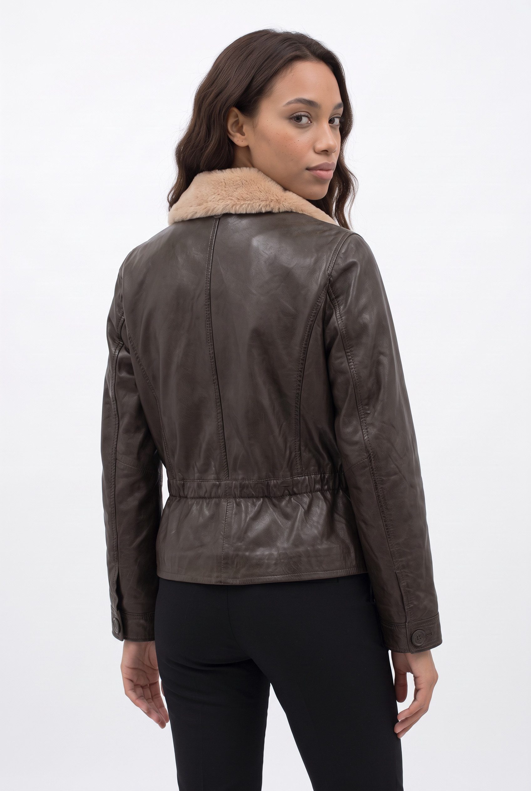 Mauritius Lederjacke MWIcelyn mit Reverskragen mit Fake-Fur-Besatz, tailliert – Bild 4 von 5