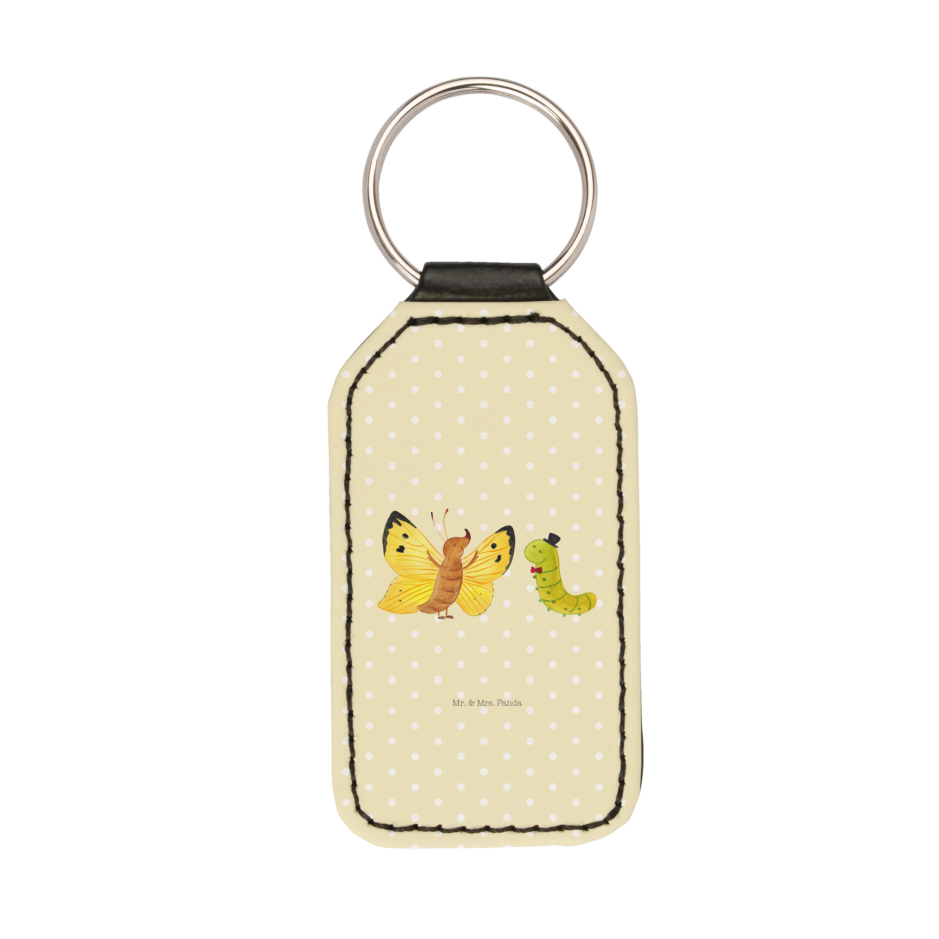 Mr. & Mrs. Panda Schlüsselanhänger Raupe & Schmetterling - Gelb Pastell - Geschenk, Taschenanhänger, lus (1-tlg) | Schlüsselanhänger
