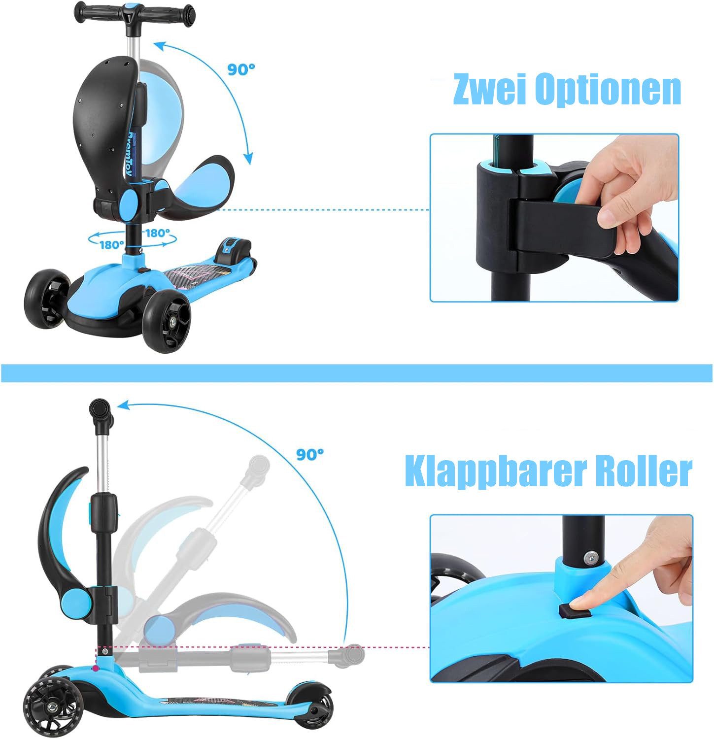BremToy Dreiradscooter Kinderroller Tretroller Faltbarer Scooter 1-14 Jahre – Bild 5 von 5