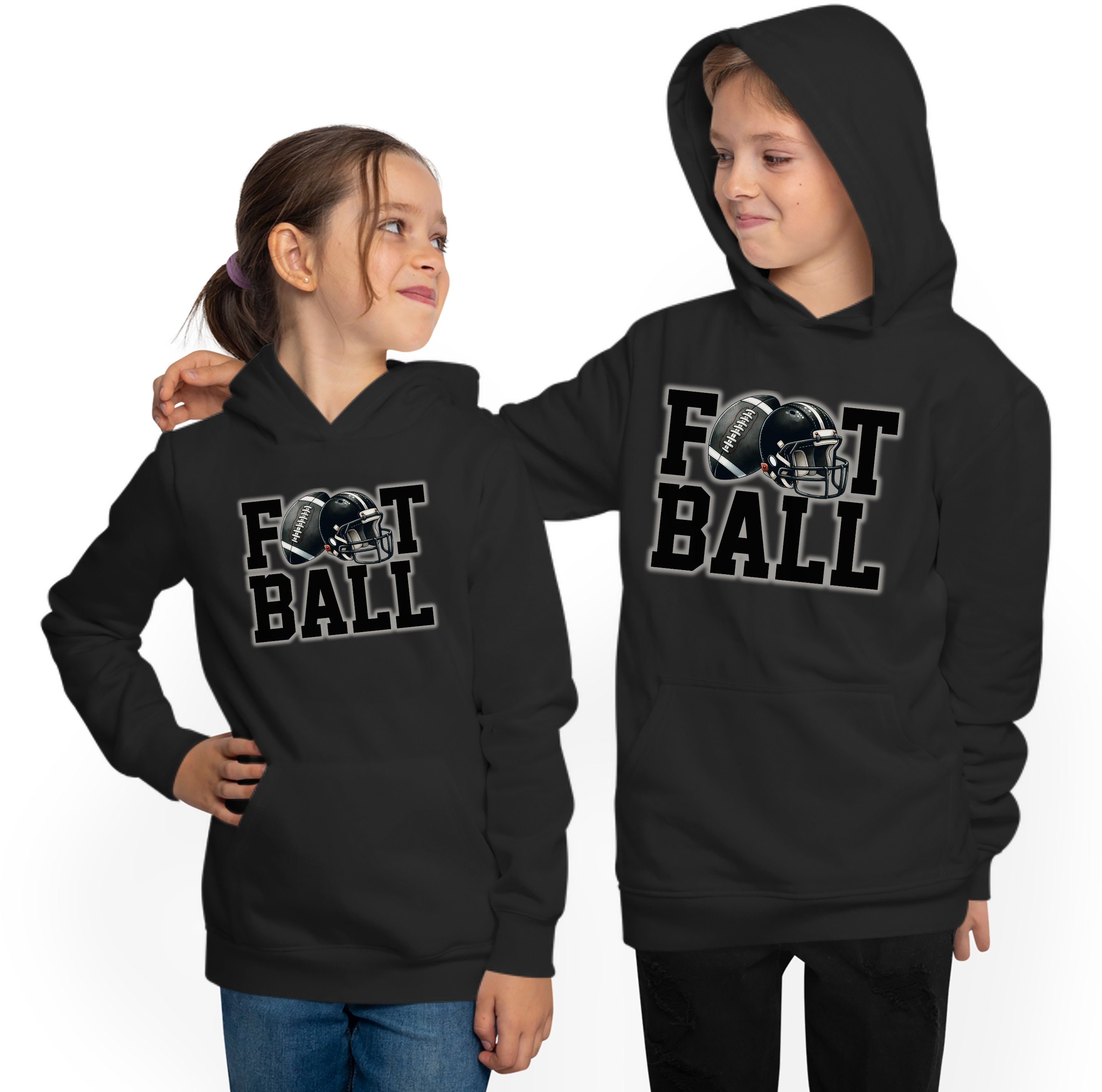 MyDesign24 Hoodie Kinder Kapuzen Sweatshirt - American Football Schriftzug Kapuzen Pullover mit Aufdruck i509