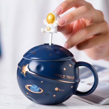 Atäsi Tasse Astronaut Tasse,Kaffeetasse aus Keramik Becher mit Deckel und Löffel