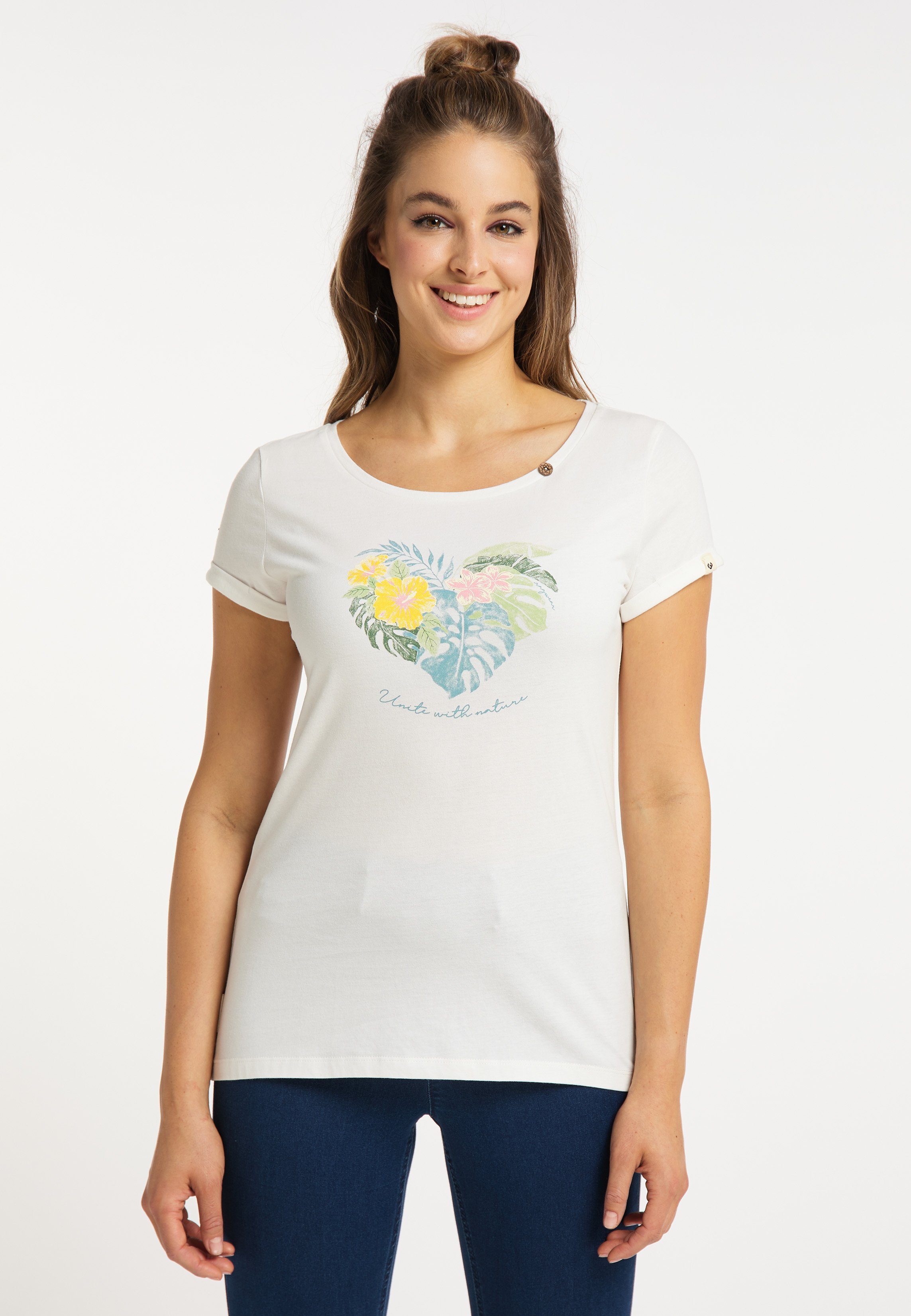 ORGANIC UNI T-Shirt Nachhaltige PRINT Mode Ragwear WHITE Vegane & FLORAH