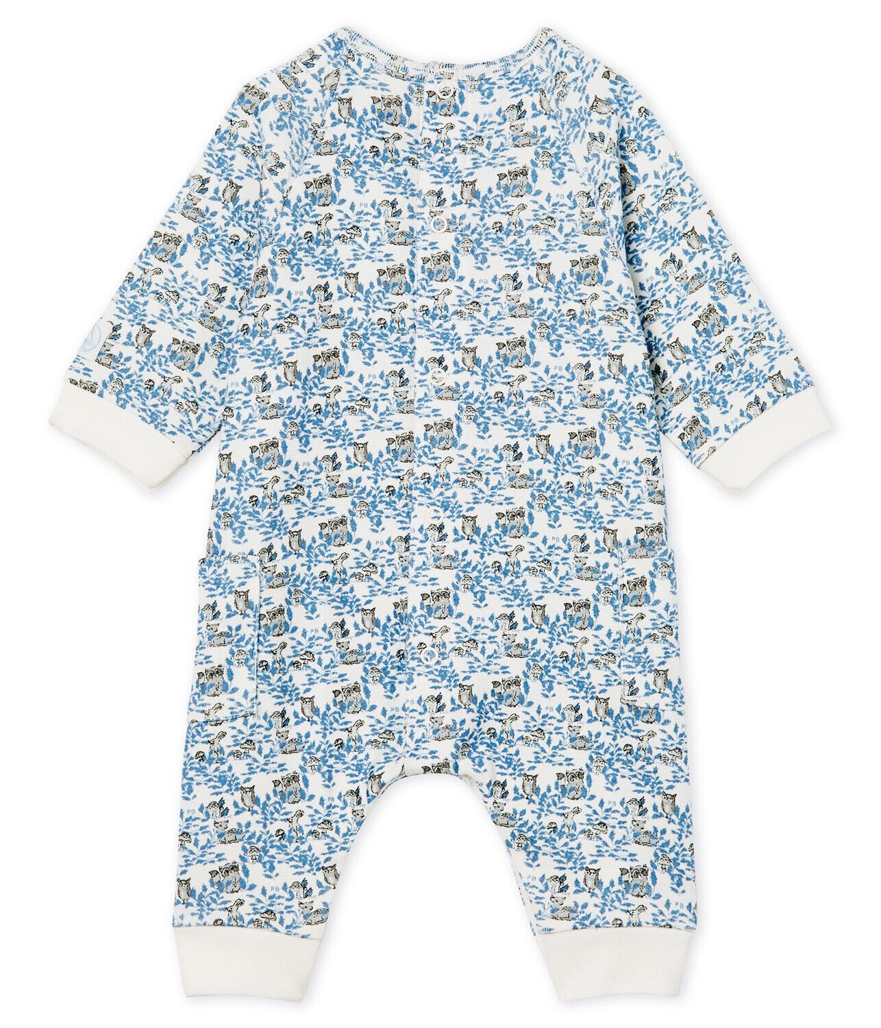 Petit Bateau Strampler PETIT BATEAU Strampler Overall Bodysuit allover Waldtiere grau blau