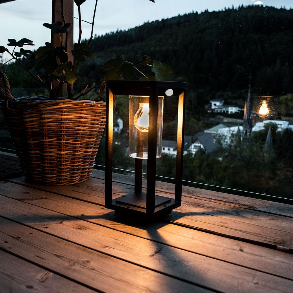Außen-Stehlampe, Laterne LED Außenleuchte Globo mit Outdoor Bewegungsmelder Außenlampe schwarz Farbwechsel, Leuchtmittel Warmweiß, inklusive,