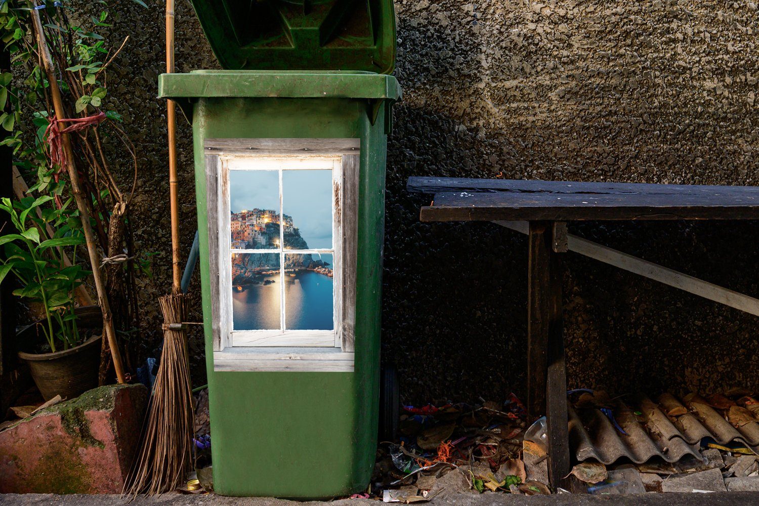 MuchoWow Wandsticker Durchsichtig - - (1 Sticker, Container, St), Italien Mülltonne, Mülleimer-aufkleber, Abfalbehälter Holz