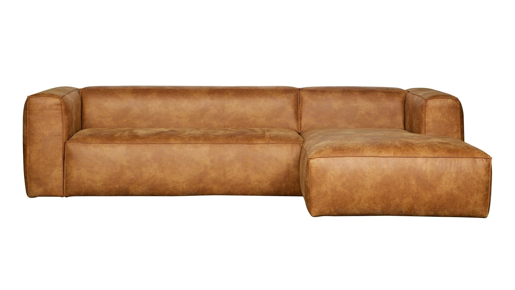 Leder WOOOD Longchair-Sofa Rechts Bean Cognac, - Ecksofa freistellbar