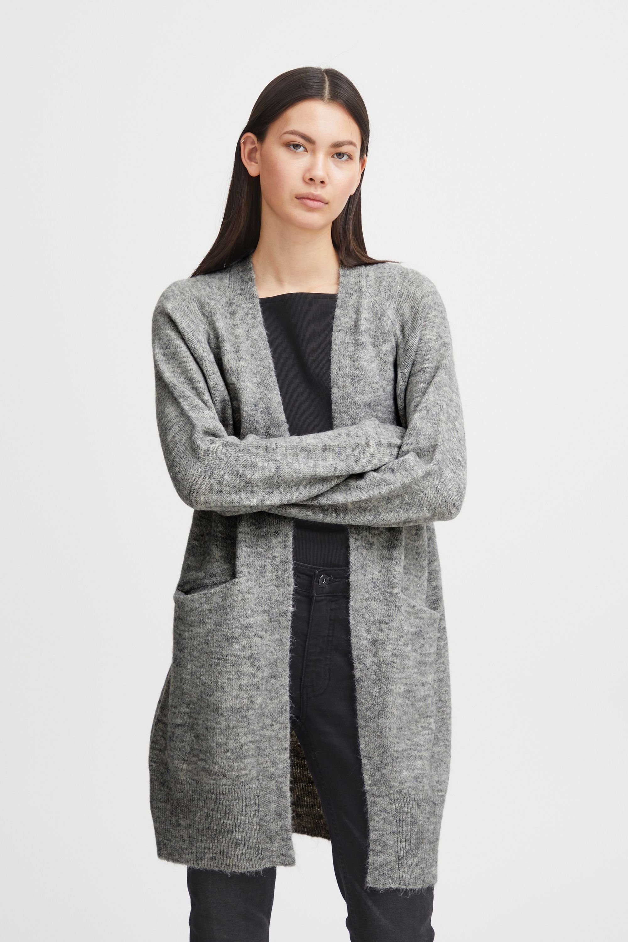 Ichi Strickjacke IHKAMARA CA2 20116698 Klassischer Cardigan Taschen Grey (200318) Melange seitlichen mit