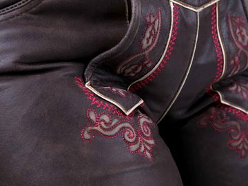 Almbock Trachtenlederhose Damen Lederhose Eva (2-tlg) dunkelbraun mit pinken Stickereien