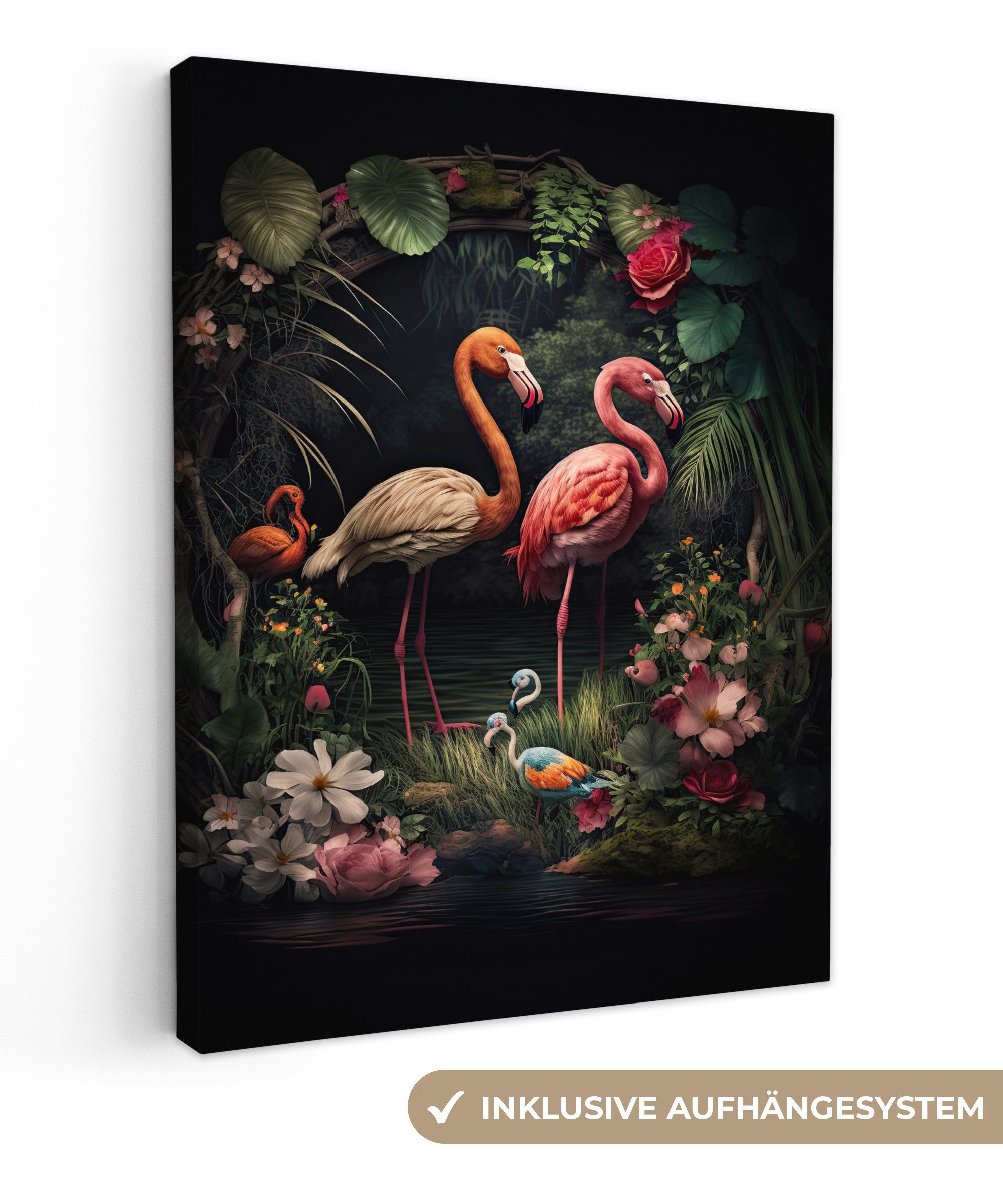 OneMillionCanvasses® Leinwandbild Flamingo - Blumen - günstig online kaufen