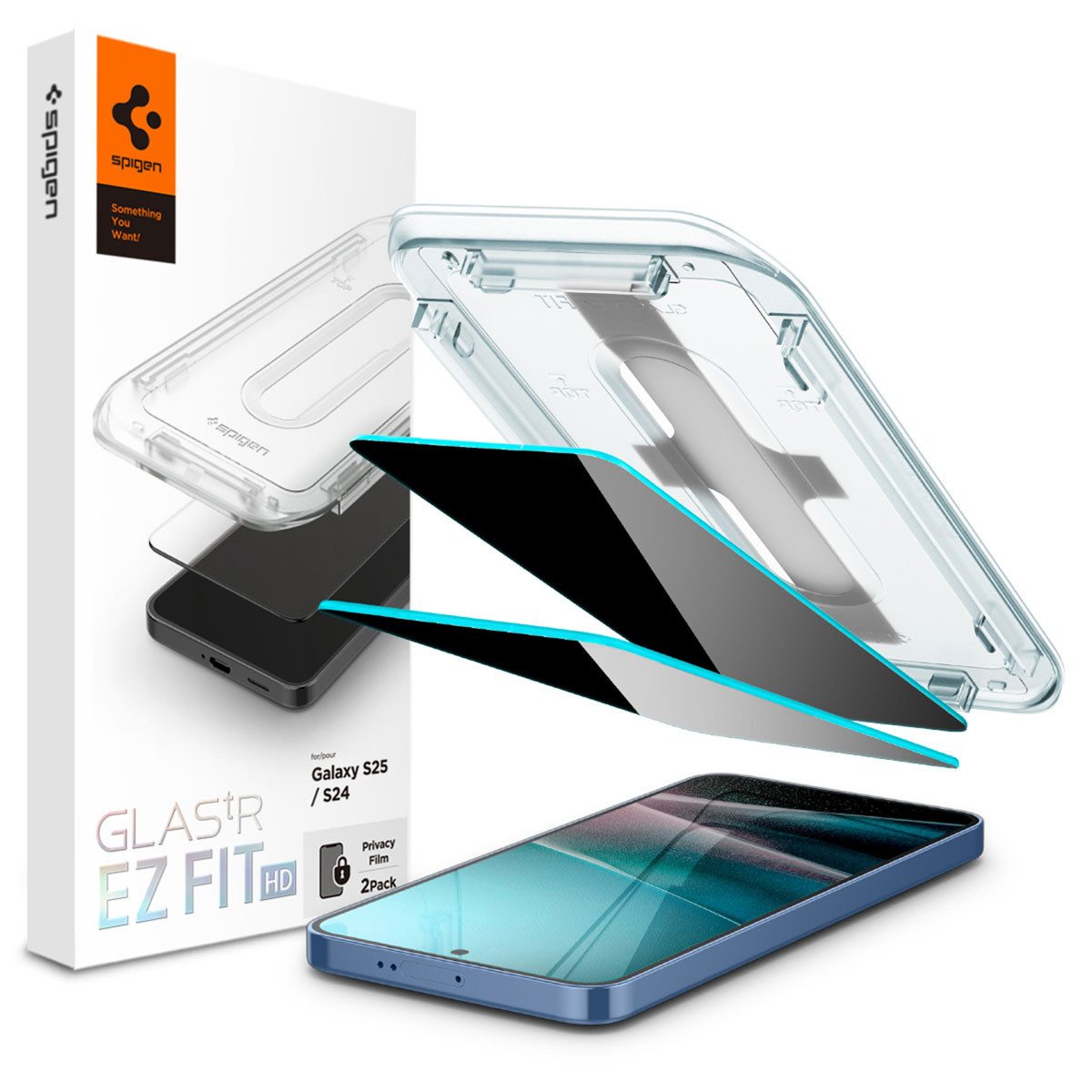 Spigen Displayschutzglas Spigen GLAStR Privacy EZ Fit Displayschutzfolie + Applicator - 2er-Pac, 2 Stück