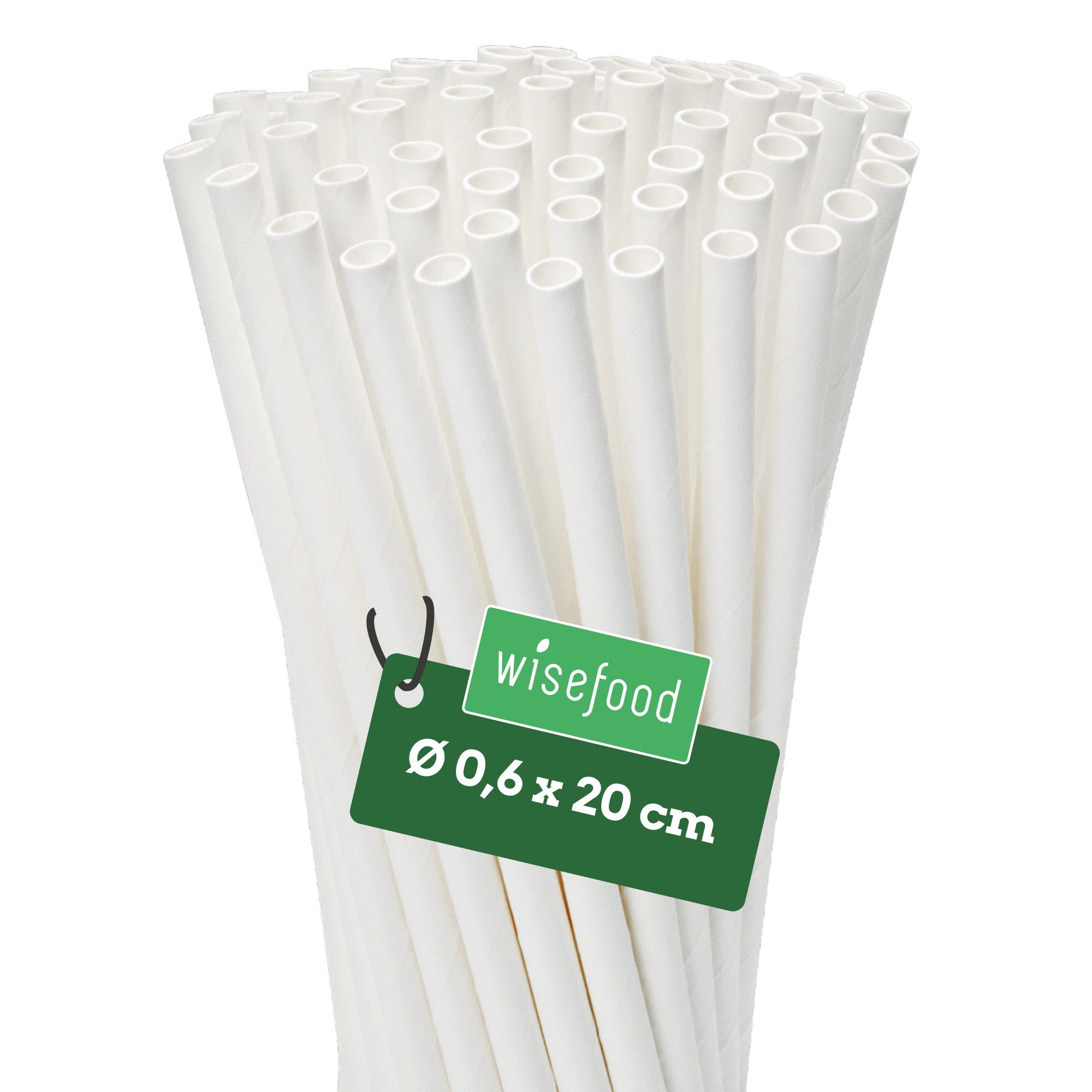 wisefood Trinkhalme 500-tlg., Papier-Strohhalme, weiß, Ø 0,6 x 20 cm, (500-tlg)