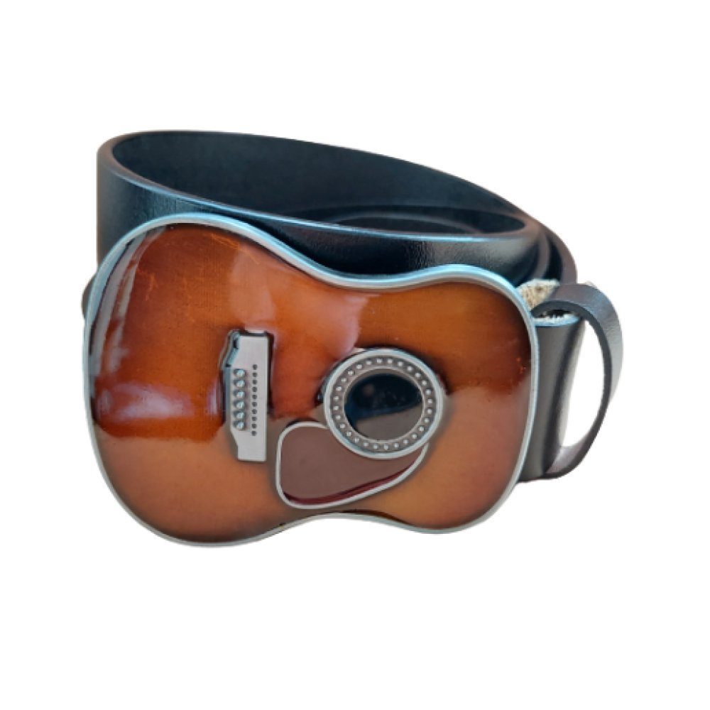Ledergürtel Wechselgürtel Gürtel mit Gitarre Gürtelschnalle Country Musik Buckle