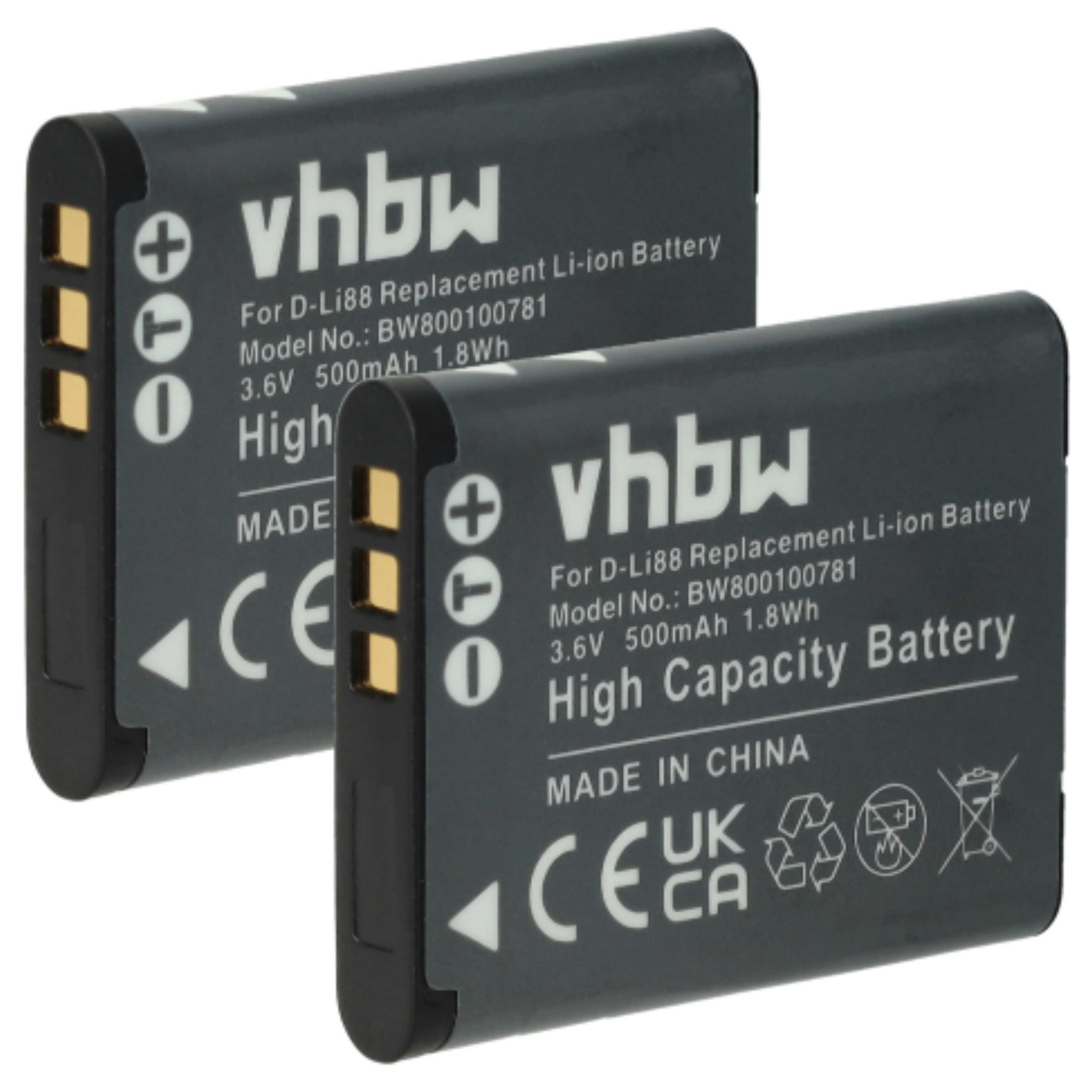 vhbw Akku Ersatz für Sanyo DB-L80 für Kamera / Foto / Kompaktkamera (500 Kamera-Akku Akku Li-Ion 500 mAh (3,6 V, 2 St), Leistungsfähige Austausch-Akkus für Digitalkamera, Spiegelreflexkamera