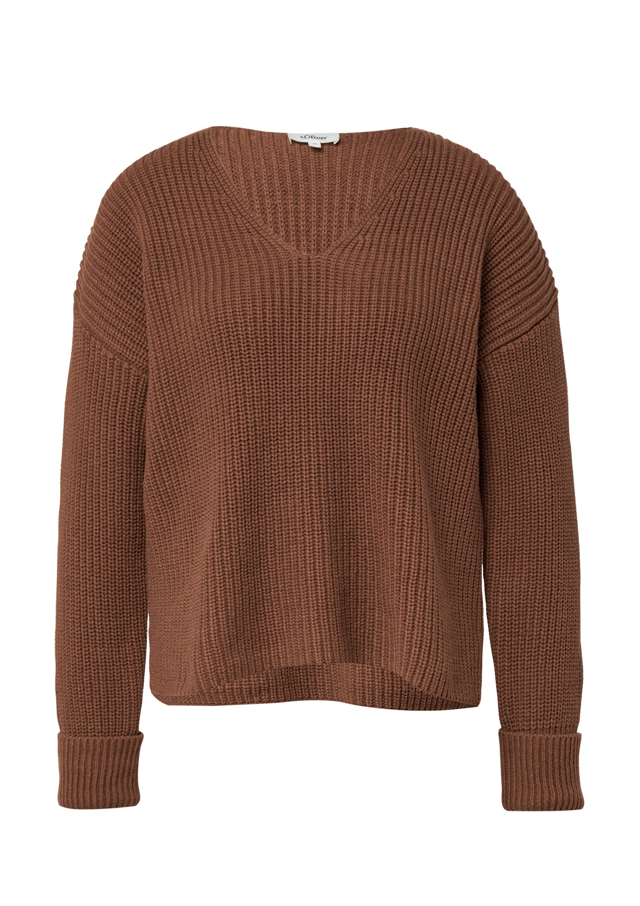 s.Oliver Longpullover Strickpullover Grobstrickpullover mit V-Ausschnitt im Relaxed Fit