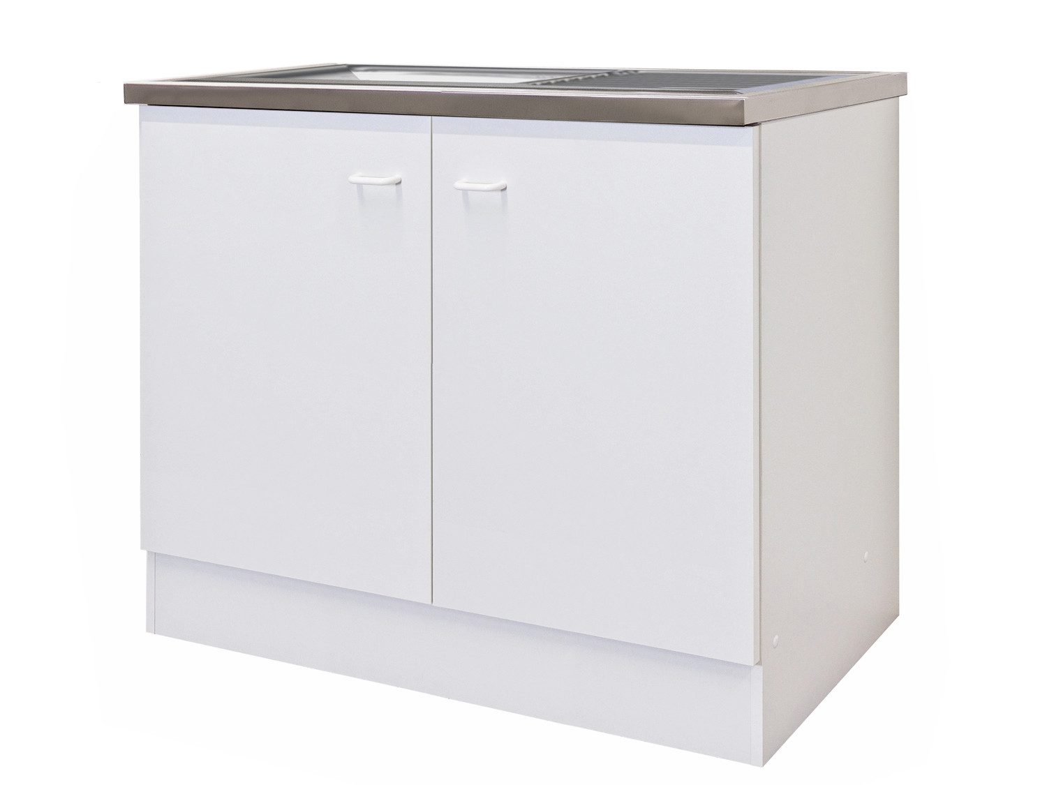 Flex-Well Spülenunterschrank Spülenunterschrank mit Edelstahlauflage 100 cm Weiß Rapido