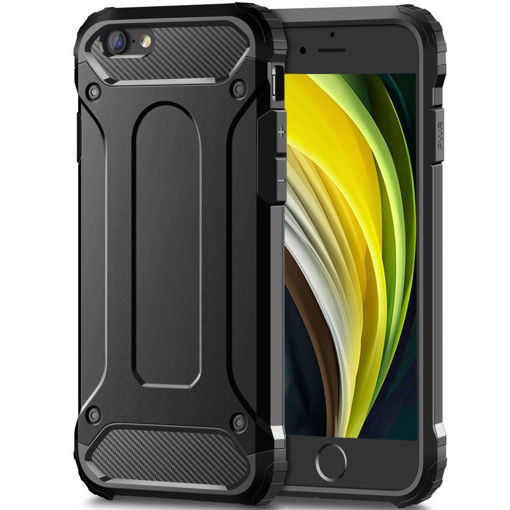 FITSU Handyhülle Outdoor Hülle für iPhone SE 2020 Schwarz, Robuste Handyhülle Outdoor Case stabile Schutzhülle mit Eckenschutz