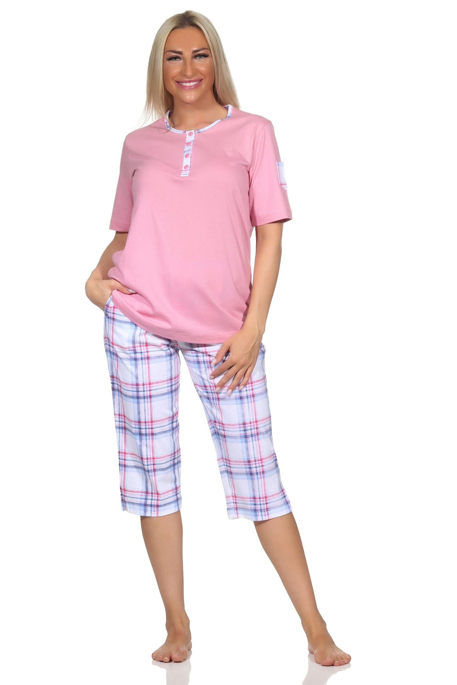 Normann Pyjama Normann Damen Pyjama mit karierter Capri Hose - auch in Übergröße