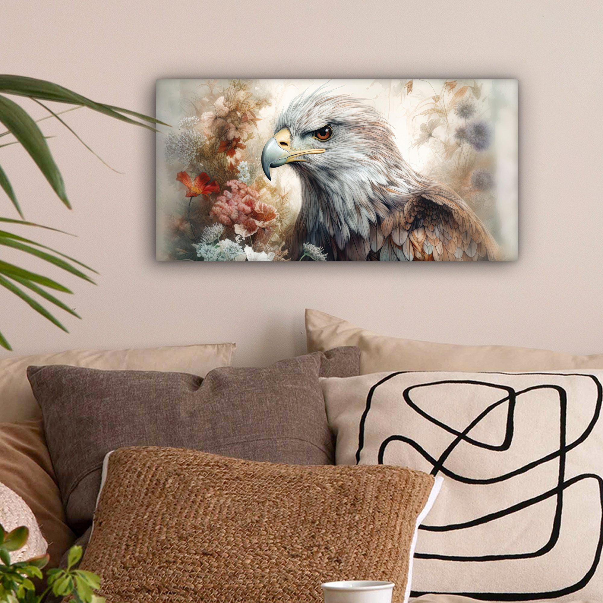 OneMillionCanvasses® Leinwandbild Panorama Adler - Adler - Vogel - Blumen - günstig online kaufen