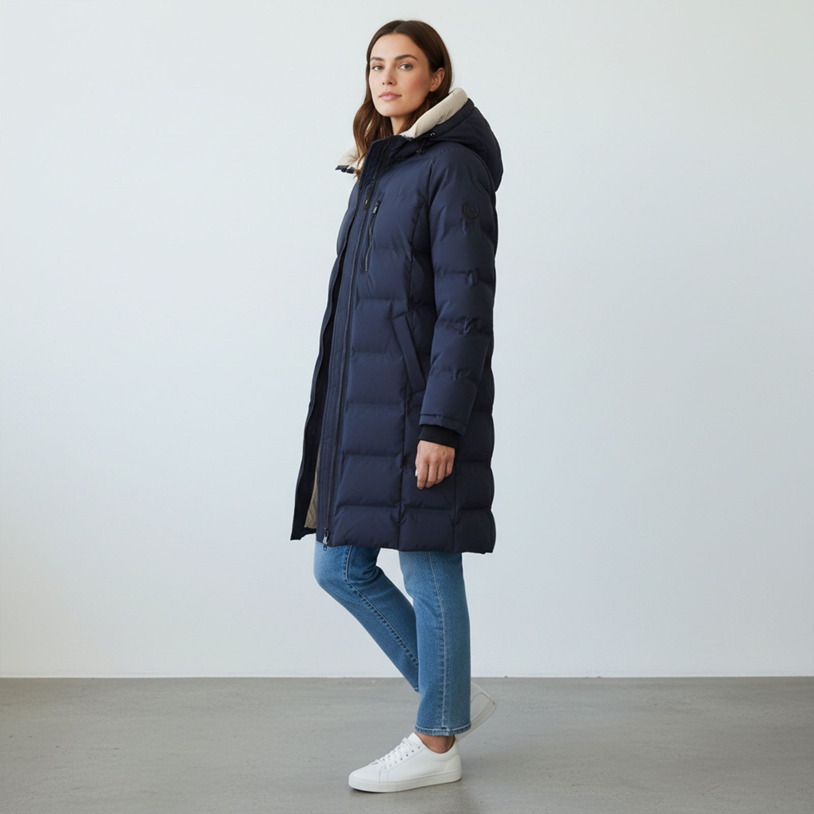 BLUE FLAME Steppmantel 60342 Damen Steppjacke Lang mit Kapuze und Chintzfutter
