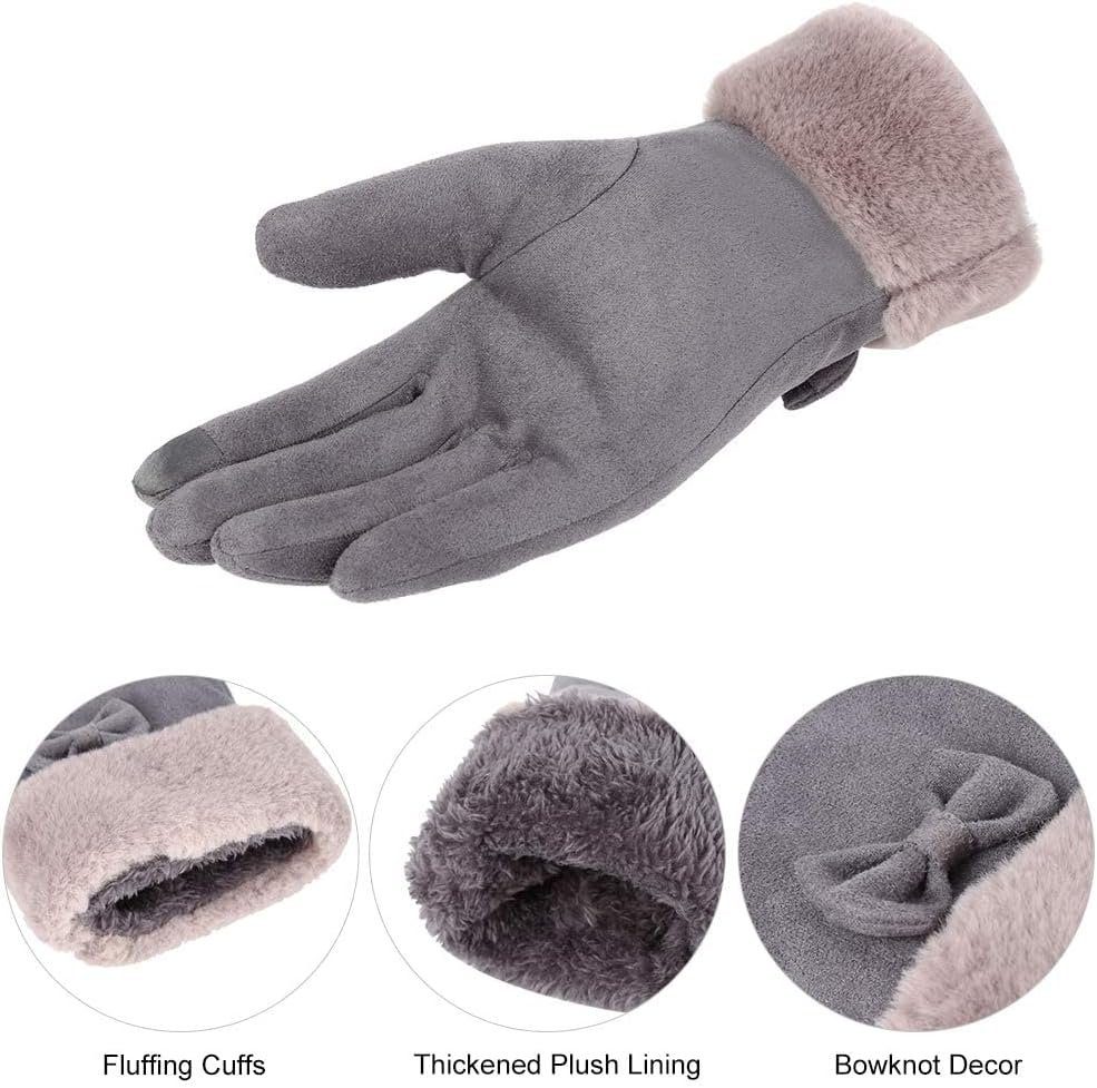 OOPOR Lederhandschuhe Elegante Damen Winterhandschuhe – Fleecefutter, warm (Stilvolle Damen-Winterhandschuhe, winddicht, spritzwassergeschützt, Touchscreen, Winterhandschuhe mit verbesserten Touchscreen-Fingern) Weiches Wildleder, spritzwassergeschützt, warmes Fleecefutter