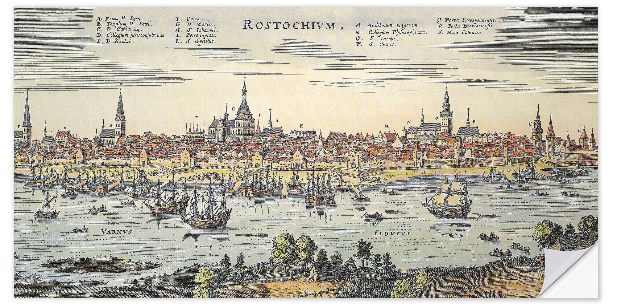 Posterlounge Wandbild Historisches Rostock, 1640, Matthäus Merian, erhältlich als Poster, Leinwandbild, Wandsticker oder Acrylglasbild