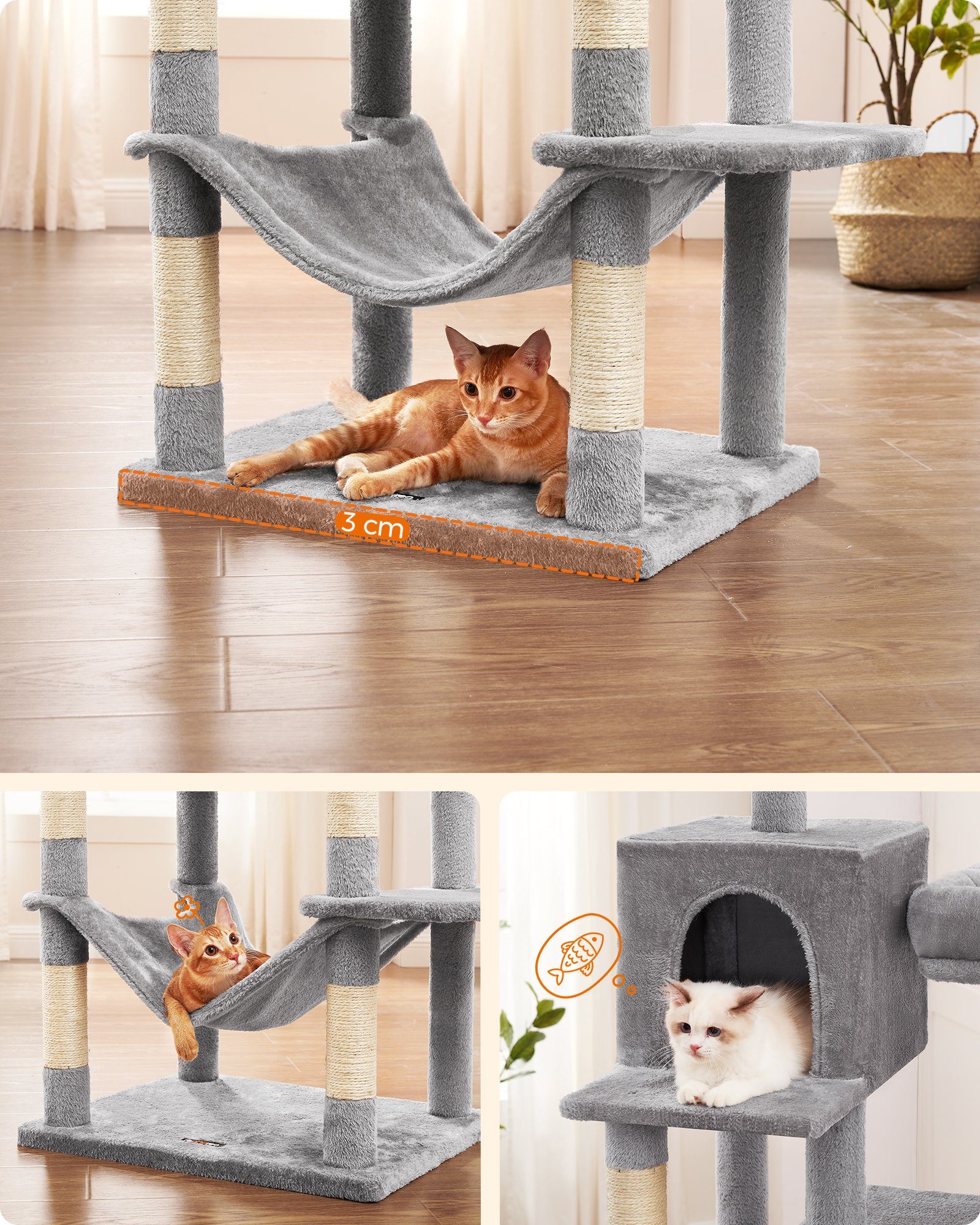 FEANDREA Kratzbaum, Katzenbaum,199cm,abnehmbaren Abdeckungen,großer Höhle