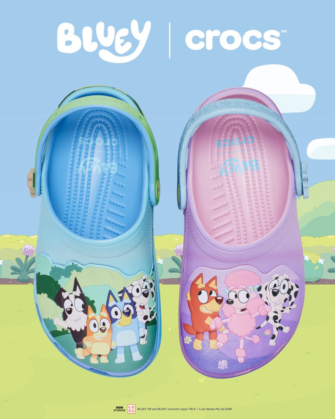 Crocs Bluey Multi Classic Clog Sommerschuh, Hausschuh, Strandschuh mit süßen Tiermotiven
