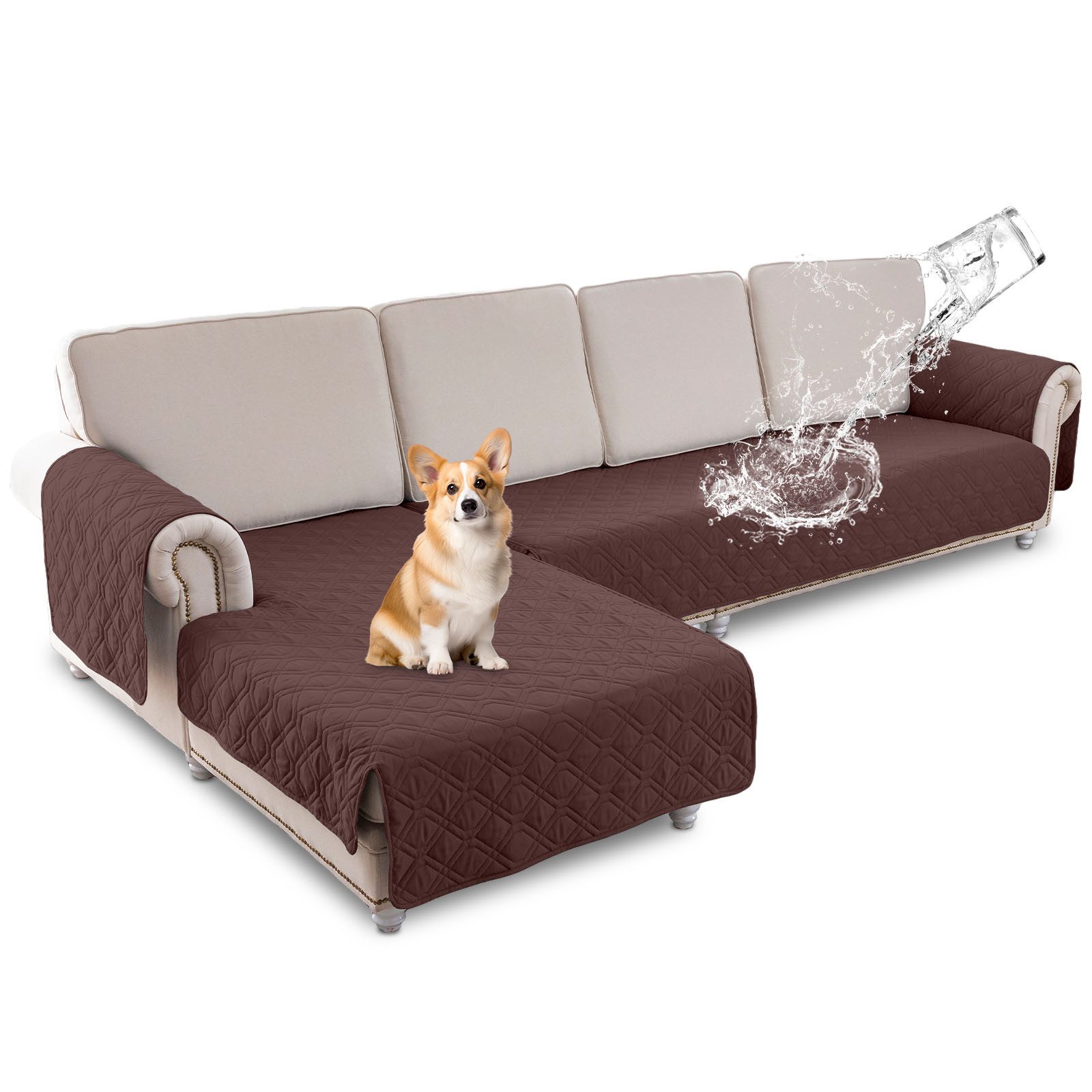 BTTO Sofahusse Sofa Schutz Abdeckung,L-Form wasserdichte Sofaschoner,Schonbezug, Reversible Gesteppte, Pet, Haustier Abdeckung, Kinder, Hunde