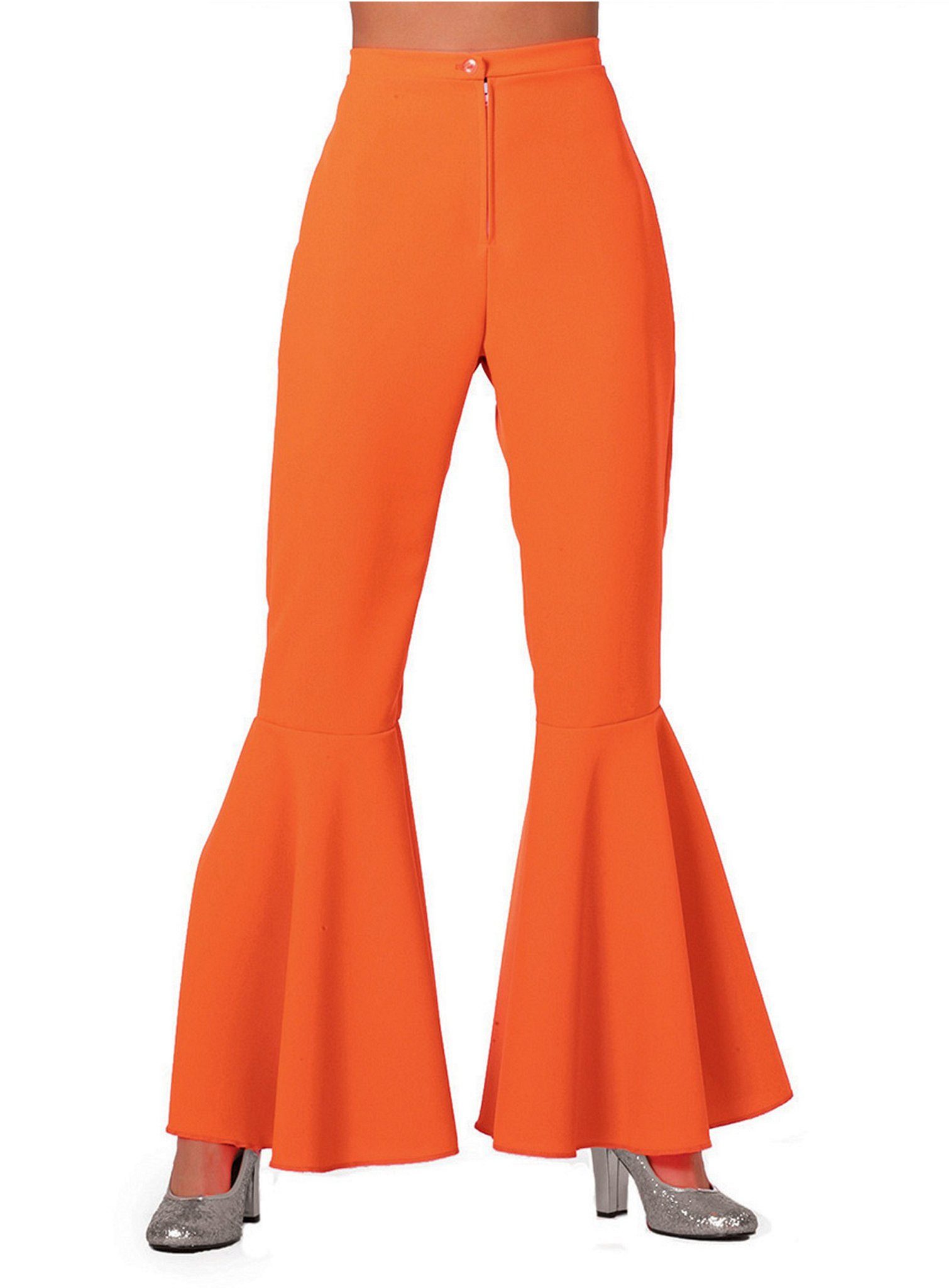 Metamorph Kostüm Disco Schlaghose für Damen orange, 70er Jahre Stretchhose günstig online kaufen