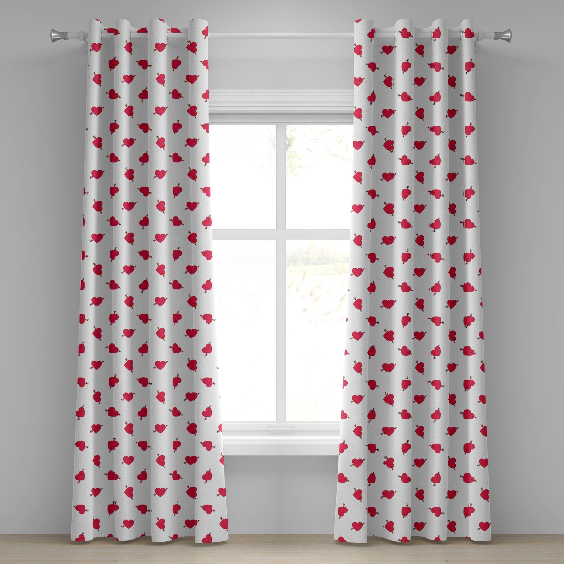 Gardine Dekorative 2-Panel-Fenstervorhänge für Schlafzimmer Wohnzimmer, Abakuhaus, Valentines Cartoon Herz-Liebe | Fertiggardinen