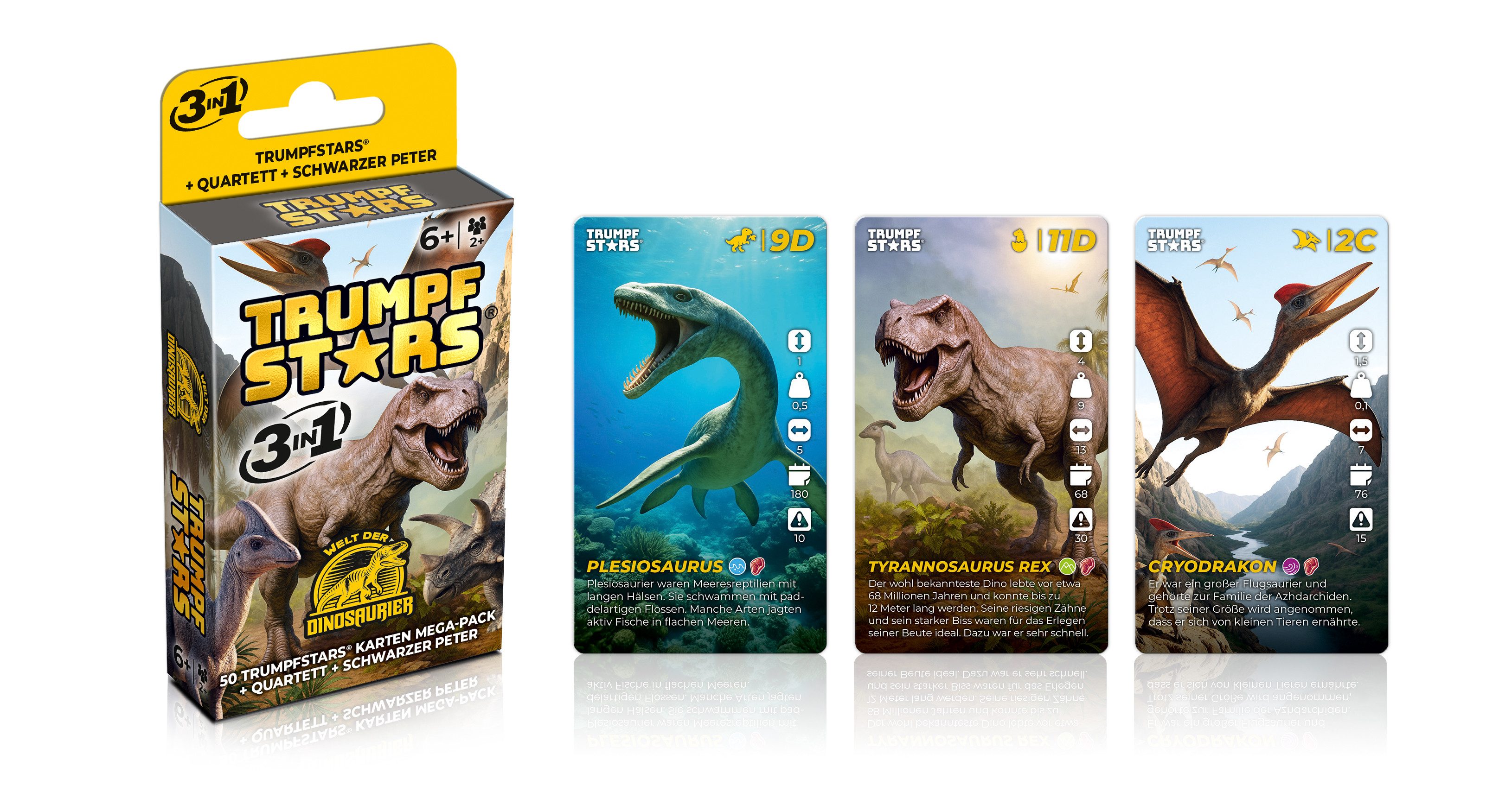 Gomazing Spiel Kartenspiel - Trumpfstars: Welt der Dinosaurier, Kartenspiel, 3 Spiele in einem Set