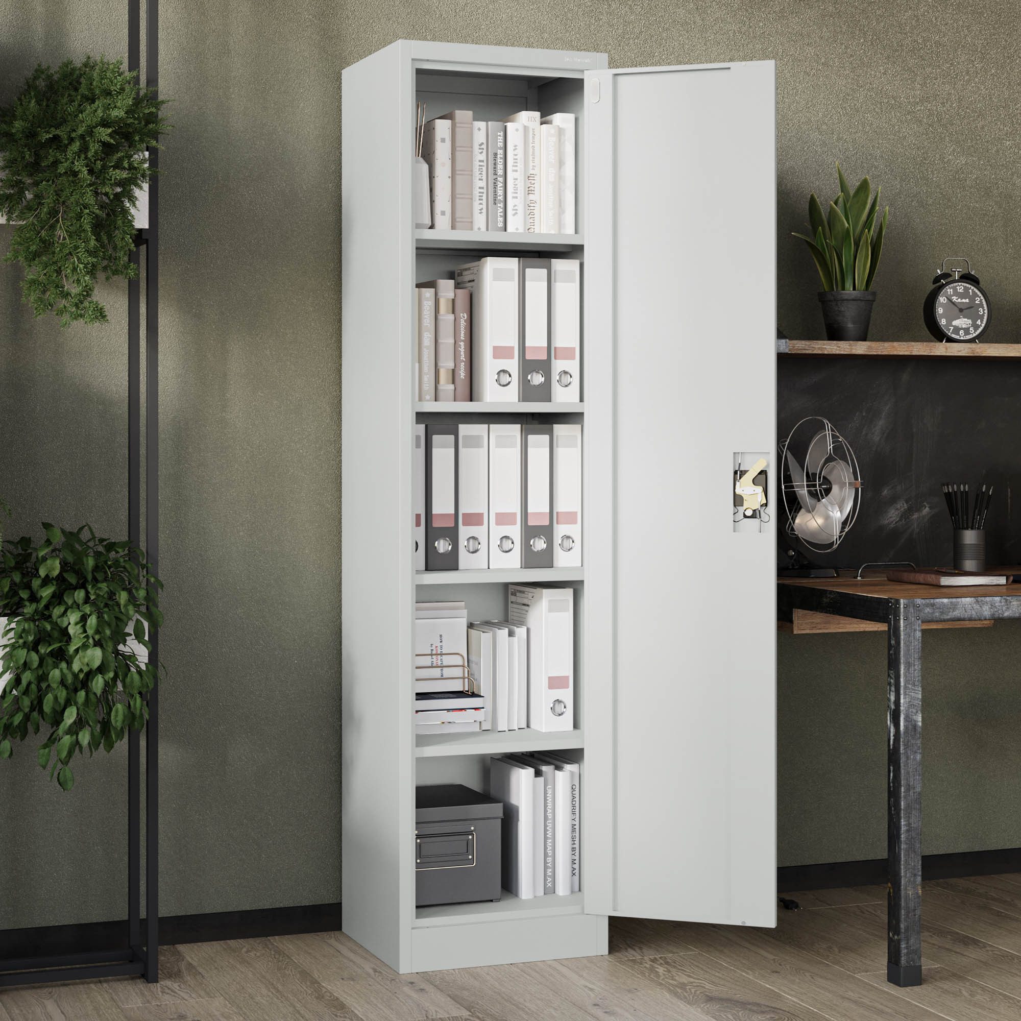 Jan Nowak Aktenschrank Metall Büroschrank abschließbar 45 cm ALEX 4 Böden Stahl schmal (Stahl 0,6 mm Wandmontage möglich PZH-zertifiziert 185 cm) Aktenschrank Schloss 2 Schlüssel platzsparend 9 Farben robust