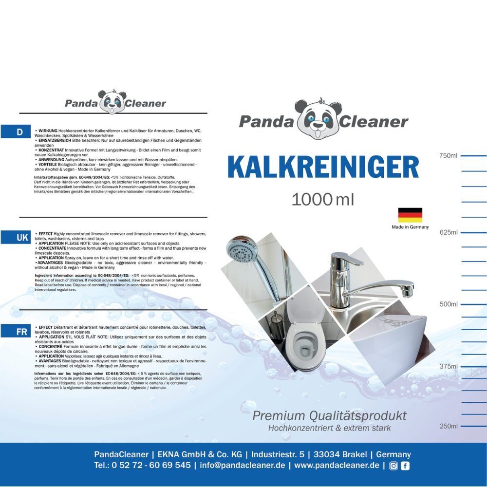 PandaCleaner Kalkreiniger - Kalklöser Kalk & - Kalkreiniger (1l) Reiniger Spray Schmutz