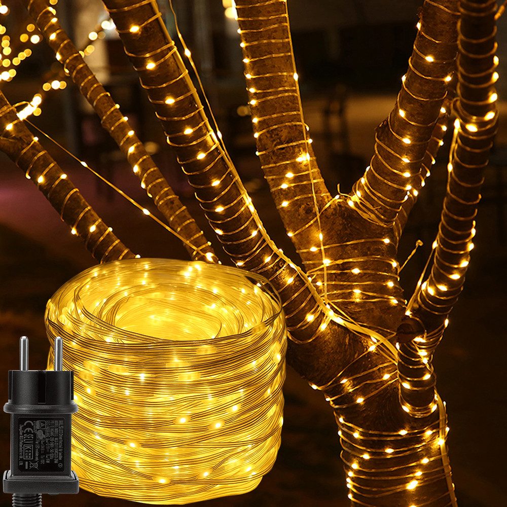 Rosnek LED-Lichterkette 20M-100M,Beleuchtung Lichterschlauch, Party Garten weihnachten Deko, 8 Modi, Speicherfunktion