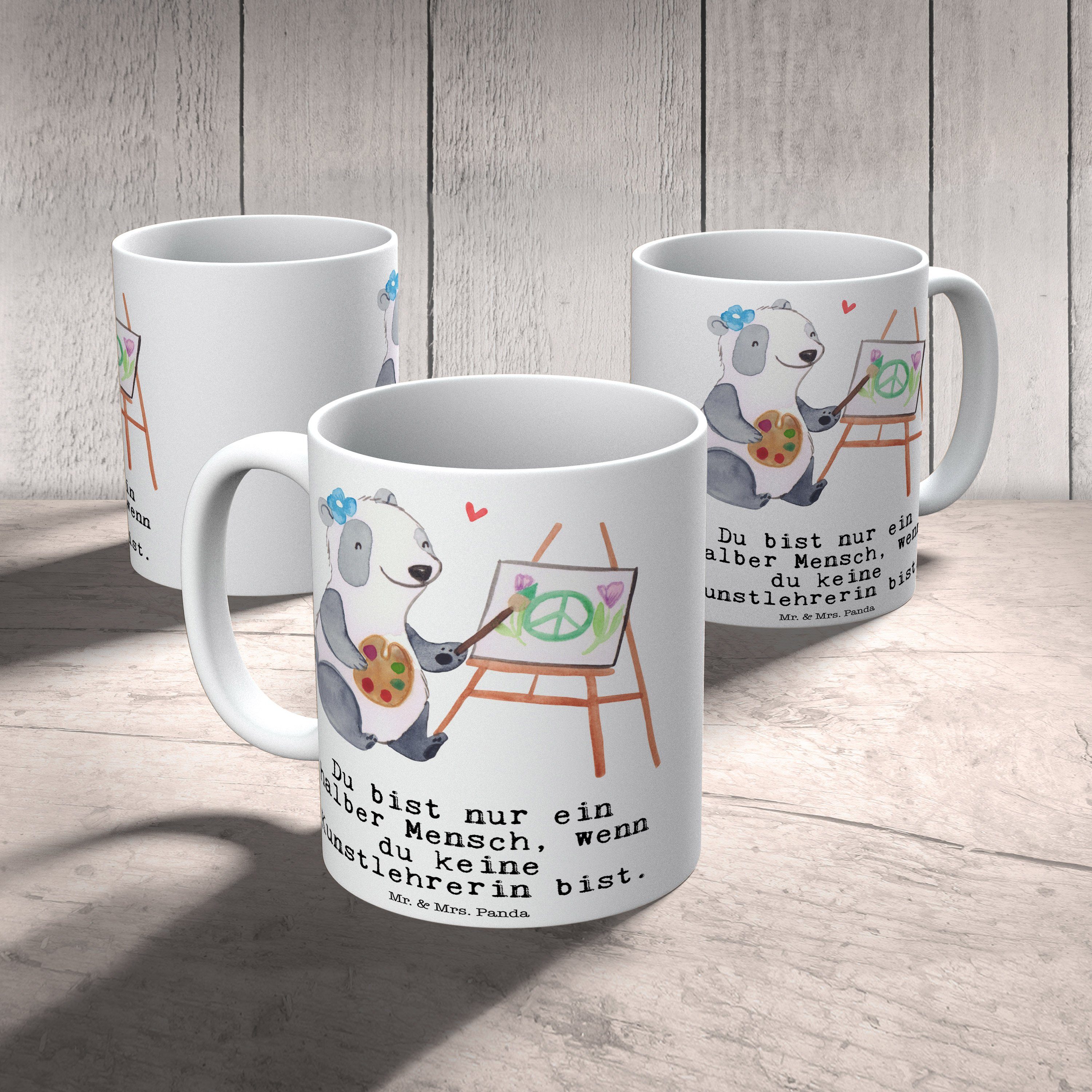 Mr. & Tas, Weiß - Kunstlehrerin Jubiläum, Mrs. Herz Panda Kaffeebecher, mit Tasse Keramik Geschenk, 