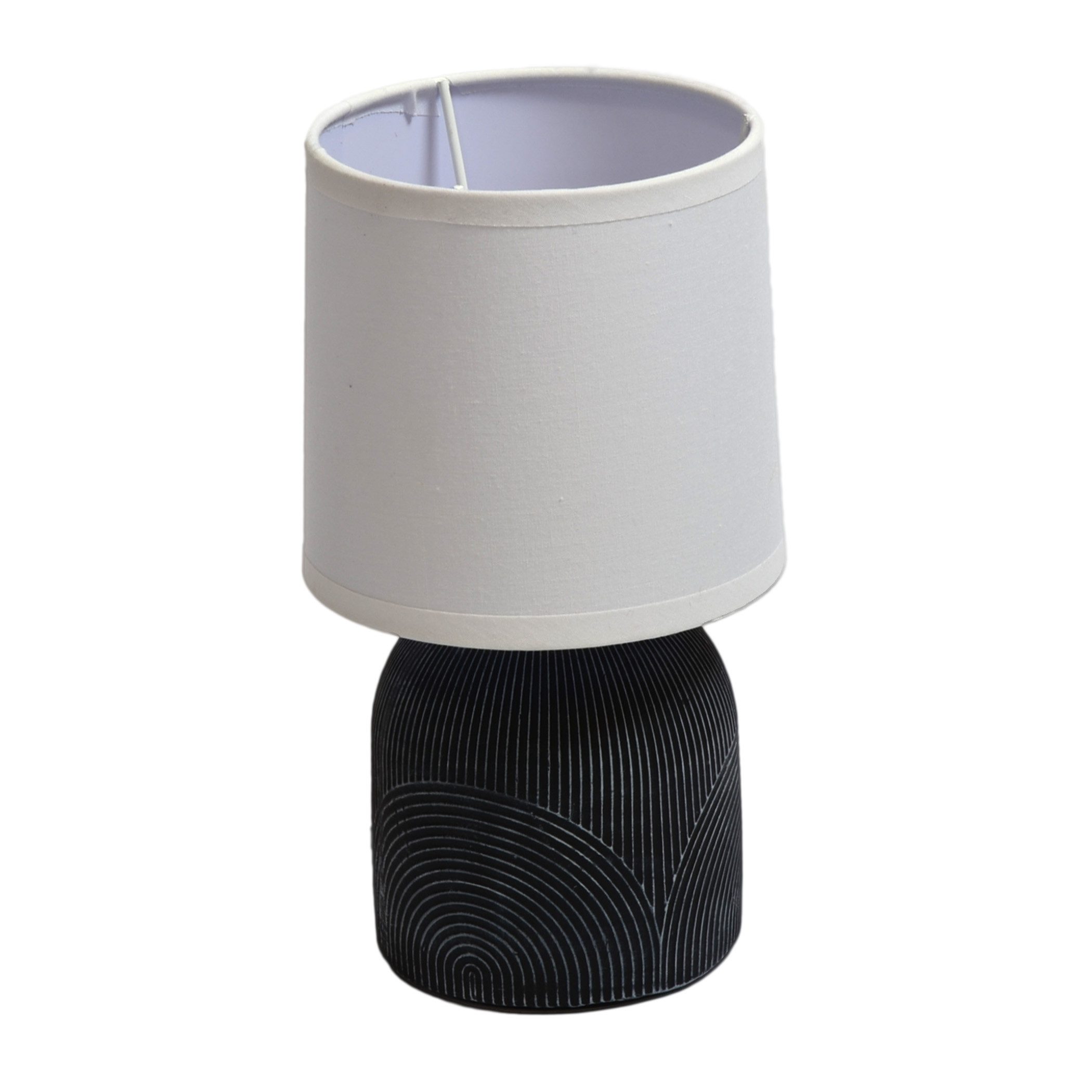 B&S Tischleuchte Nachttischleuchte Keramik Stoff Rund E14 Höhe 22 cm schwar günstig online kaufen