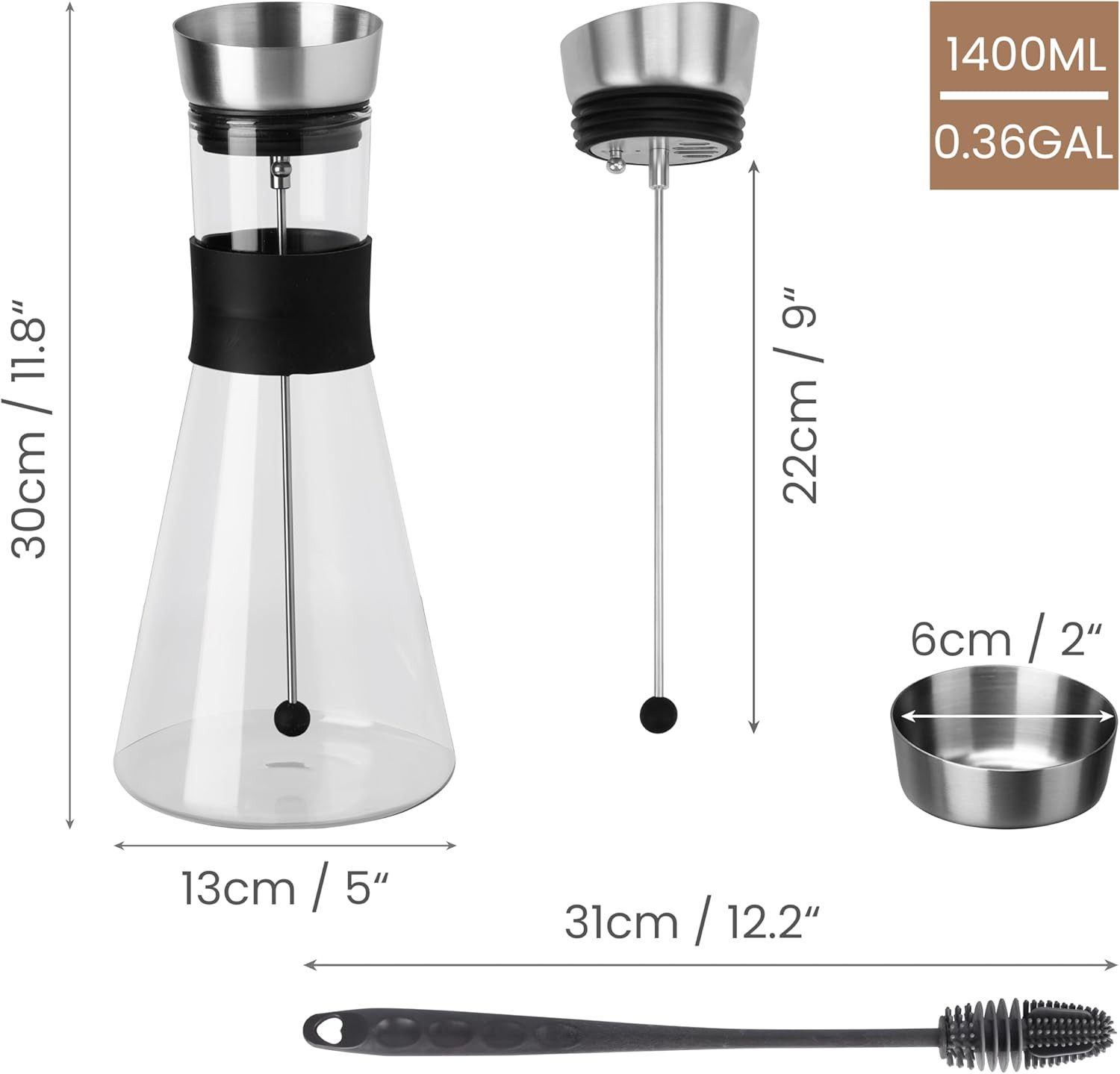 Belle Vous Wasserkaraffe Belle Vous Glaskaraffe 1,4L mit Deckel Fruchtspieß