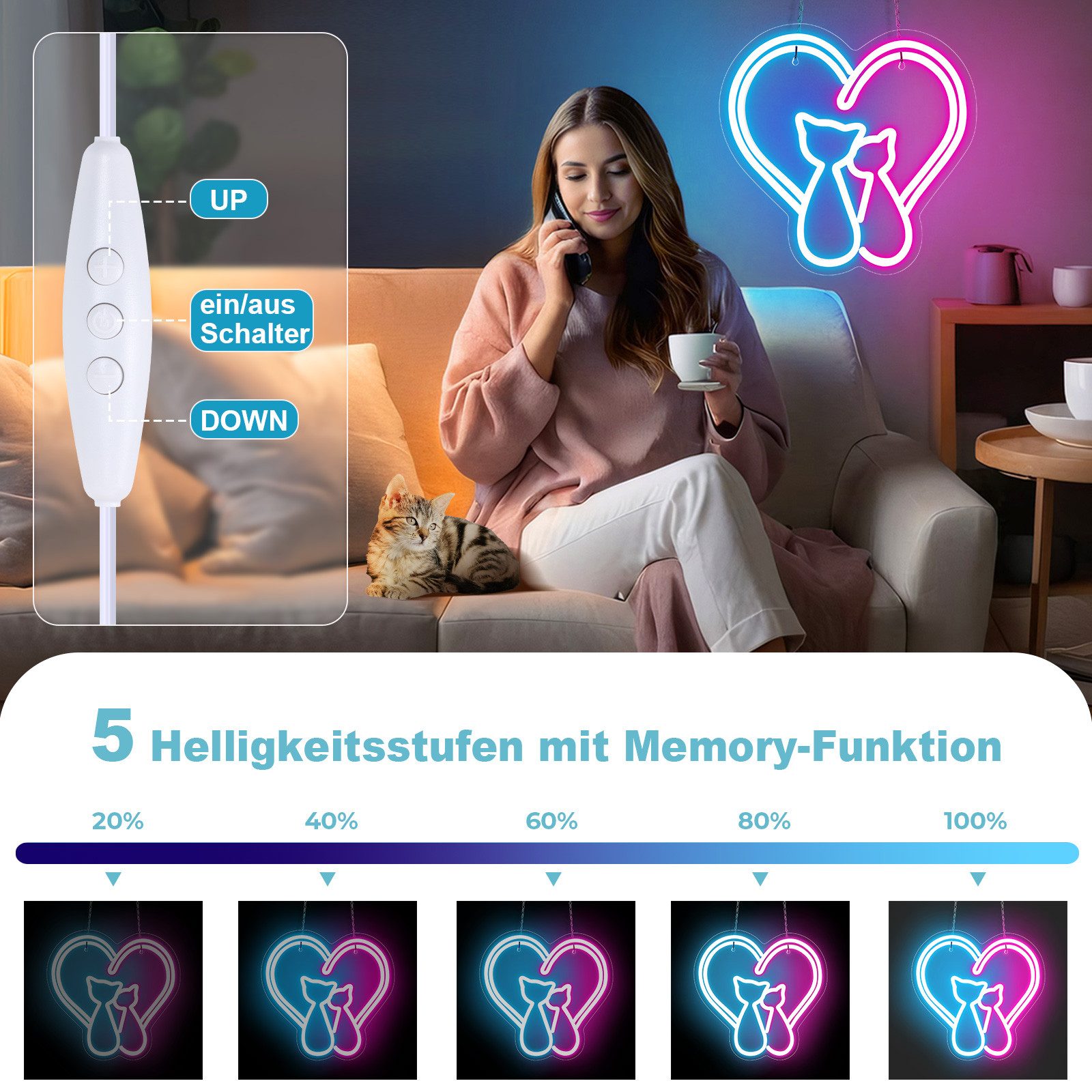 MUPOO Dekolicht LED Neon Schilder für Wanddekoration Dimmbar,USB-angetriebe günstig online kaufen